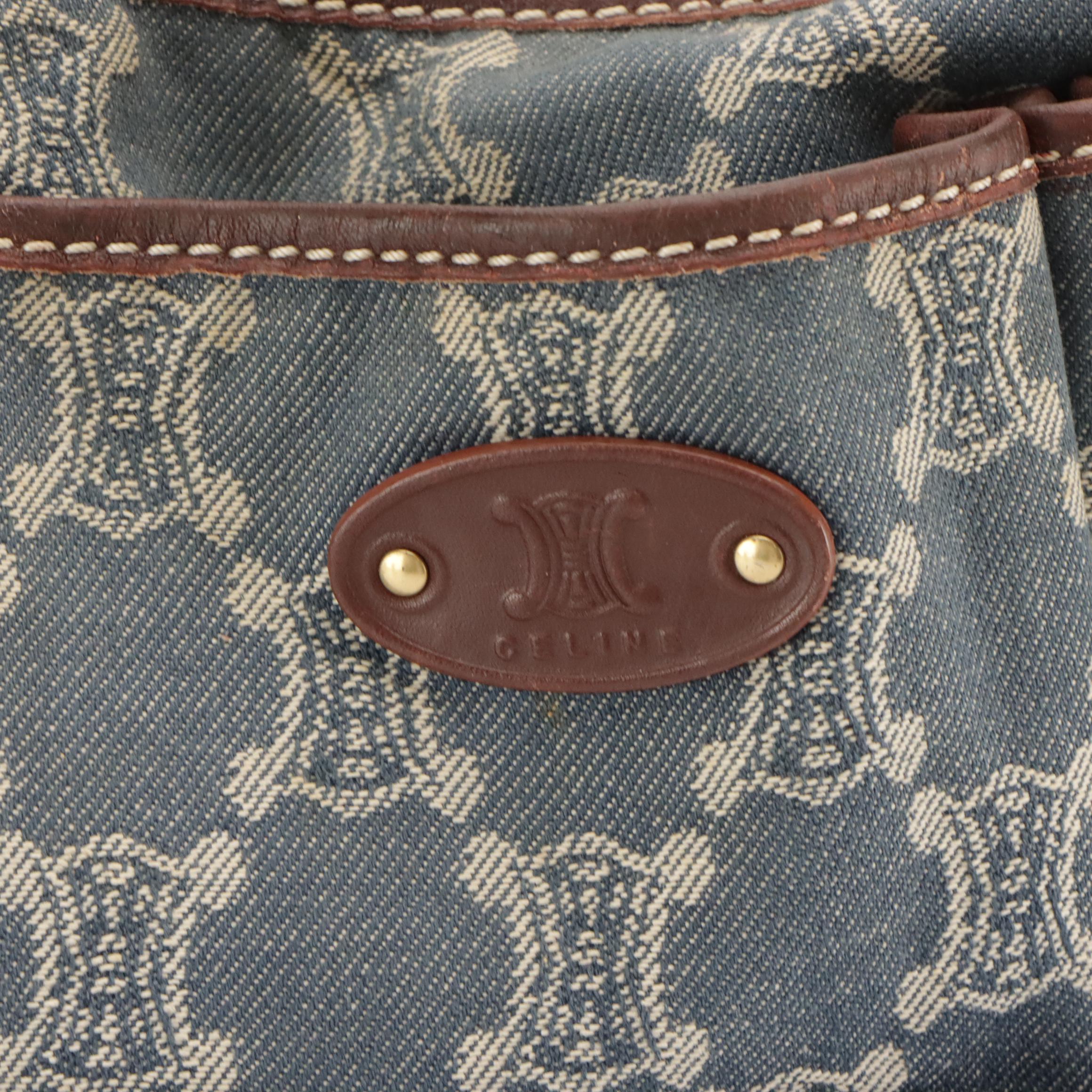 Celine Macadam Denim Messenger Bag with Brown Leather Trim