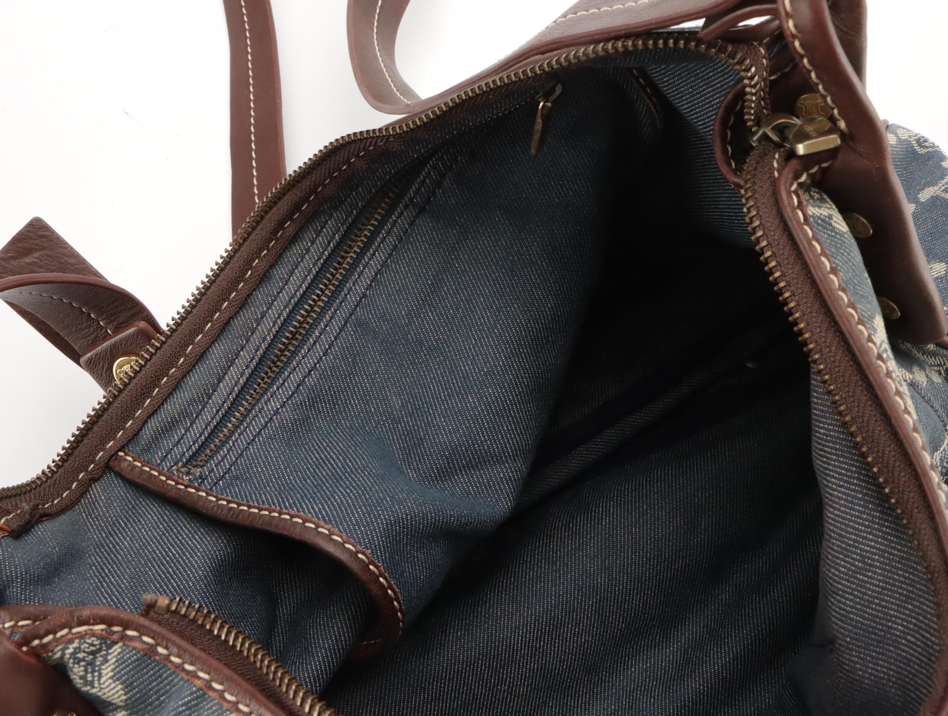 Celine Macadam Denim Messenger Bag with Brown Leather Trim