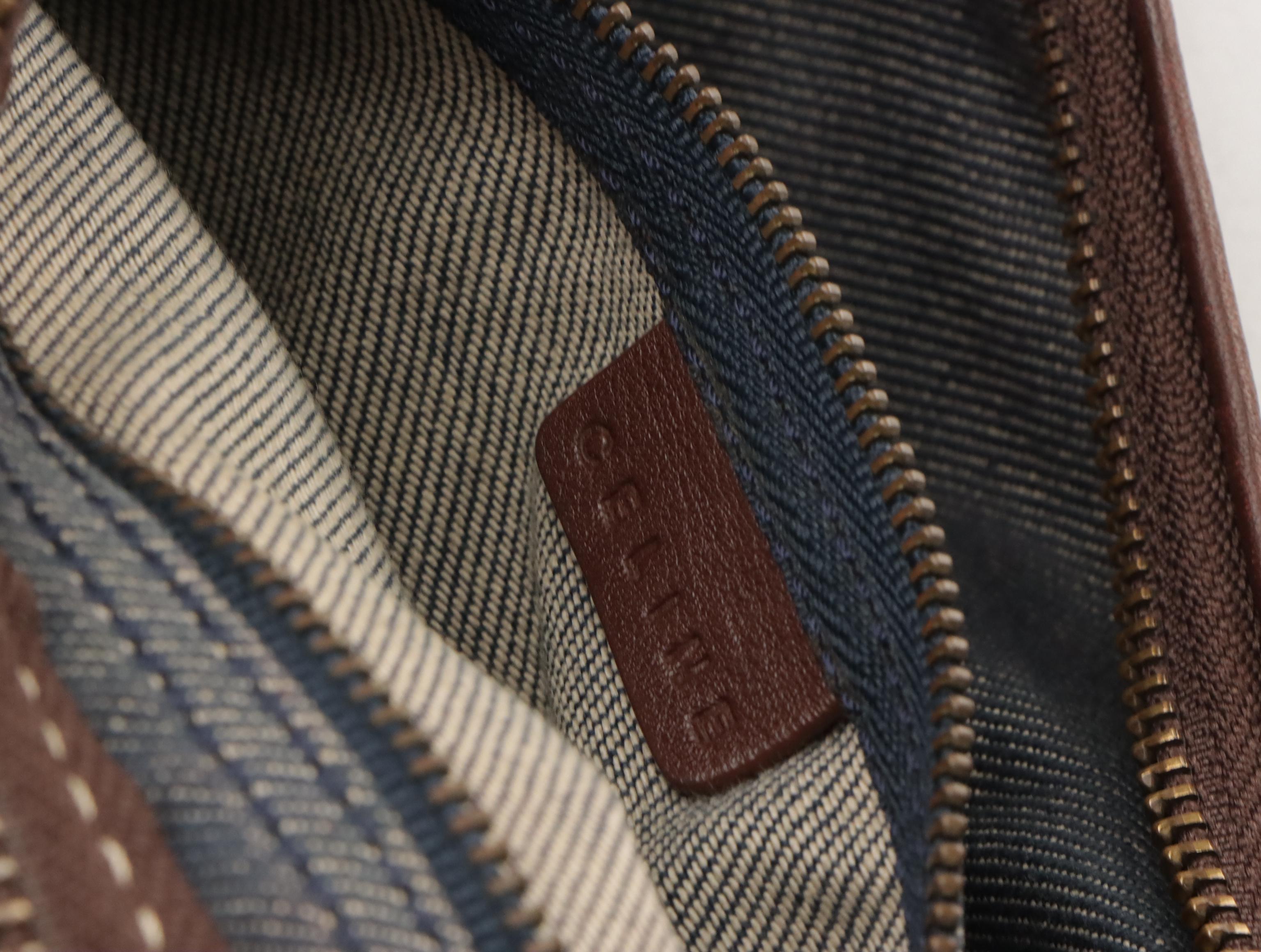 Celine Macadam Denim Messenger Bag with Brown Leather Trim