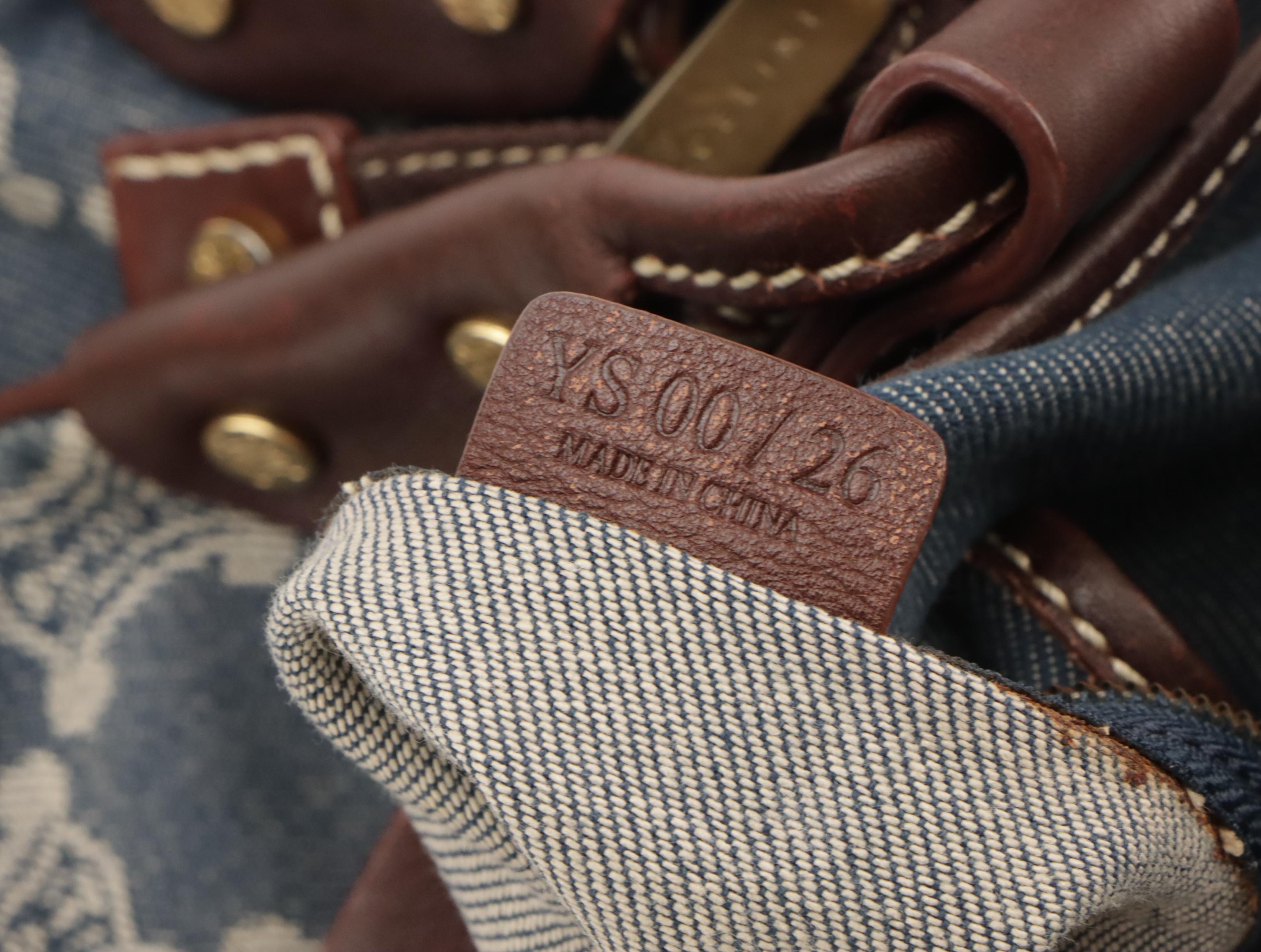 Celine Macadam Denim Messenger Bag with Brown Leather Trim