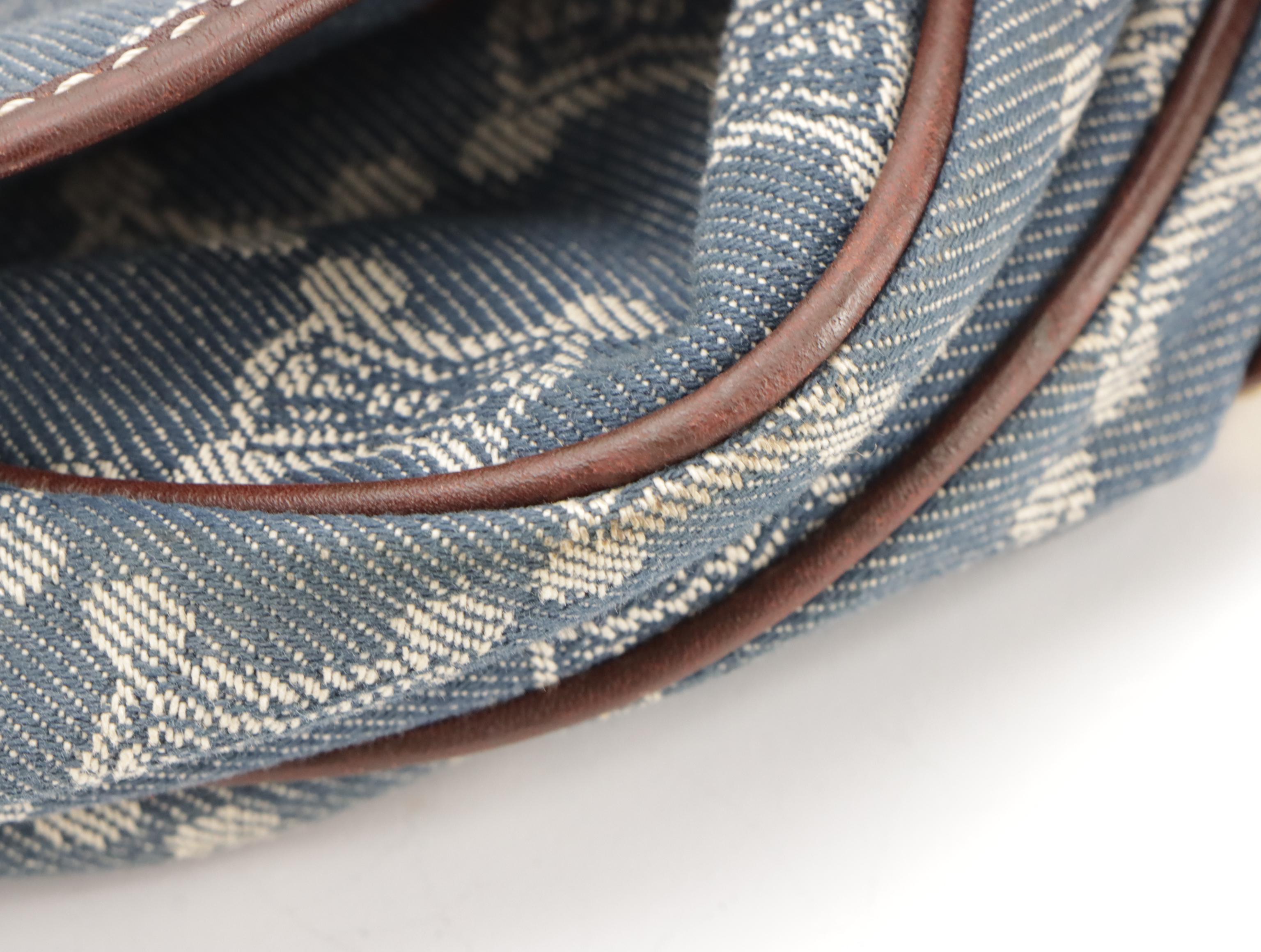 Celine Macadam Denim Messenger Bag with Brown Leather Trim