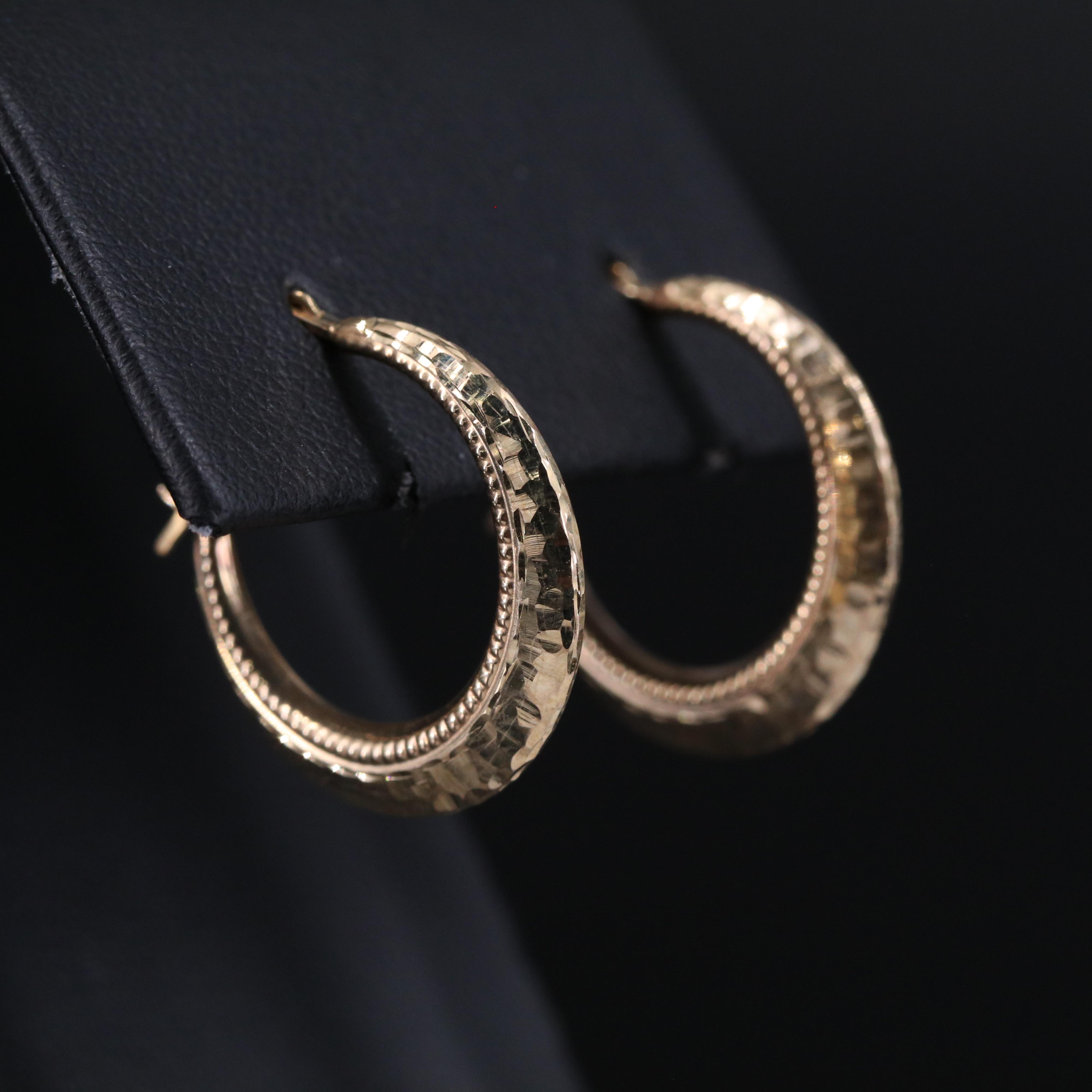 10K Beaded Border Accent Hoop Earrings