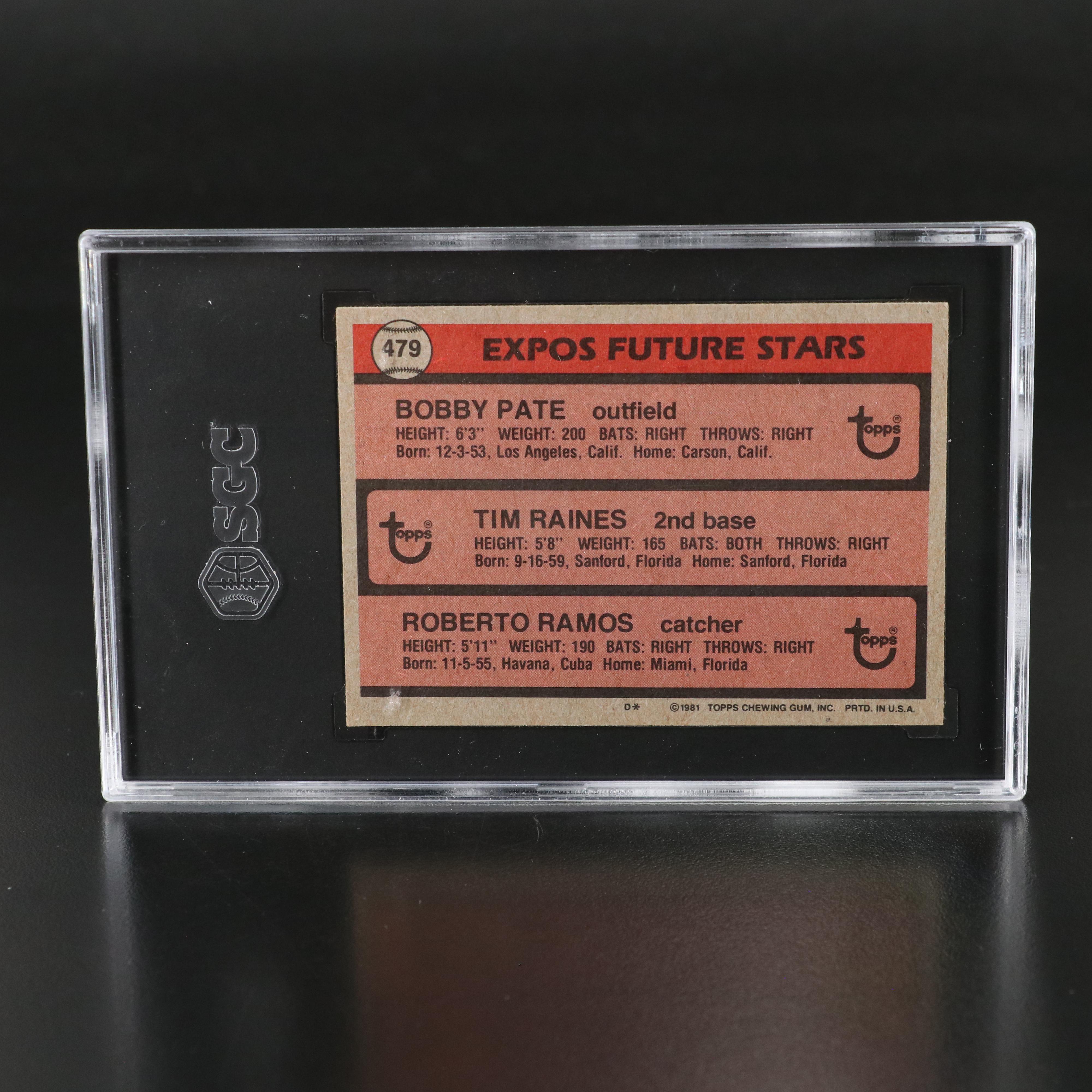 1981 Topps Tim Raines Montreal Expos Rookie Baseball Card Graded SGC 8