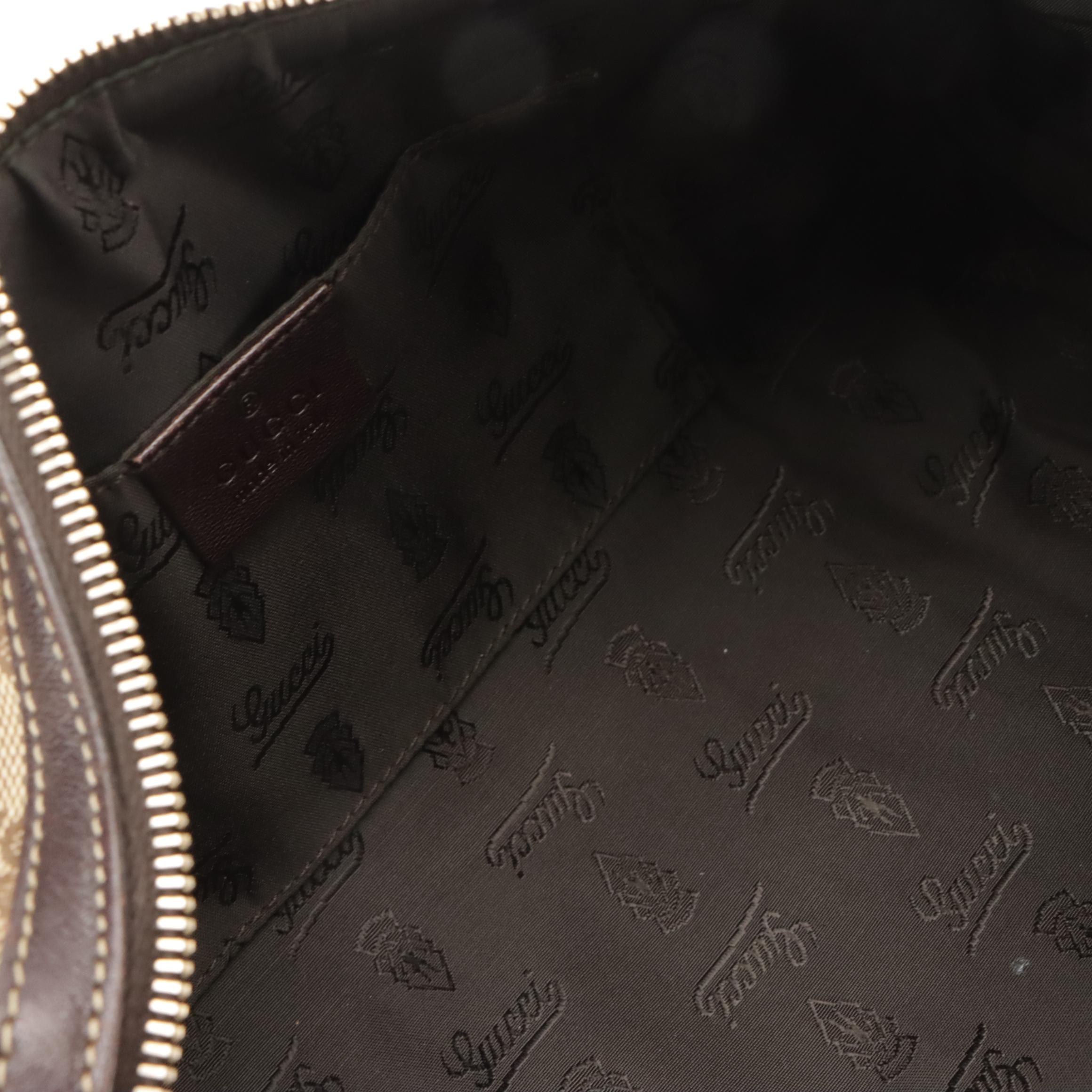 Gucci GG Crystal Canvas Barrel Bag with Brown Leather Trim