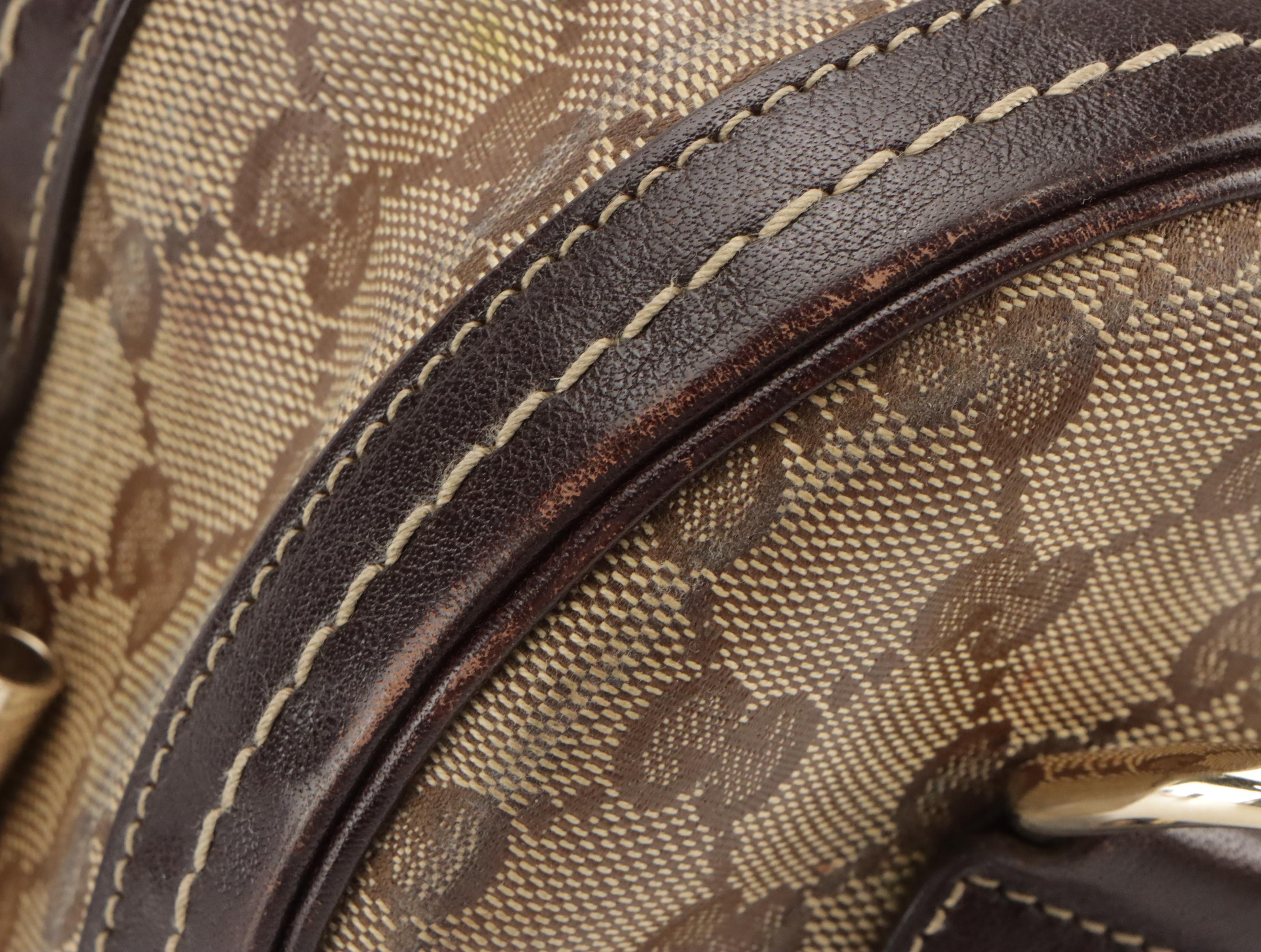 Gucci GG Crystal Canvas Barrel Bag with Brown Leather Trim