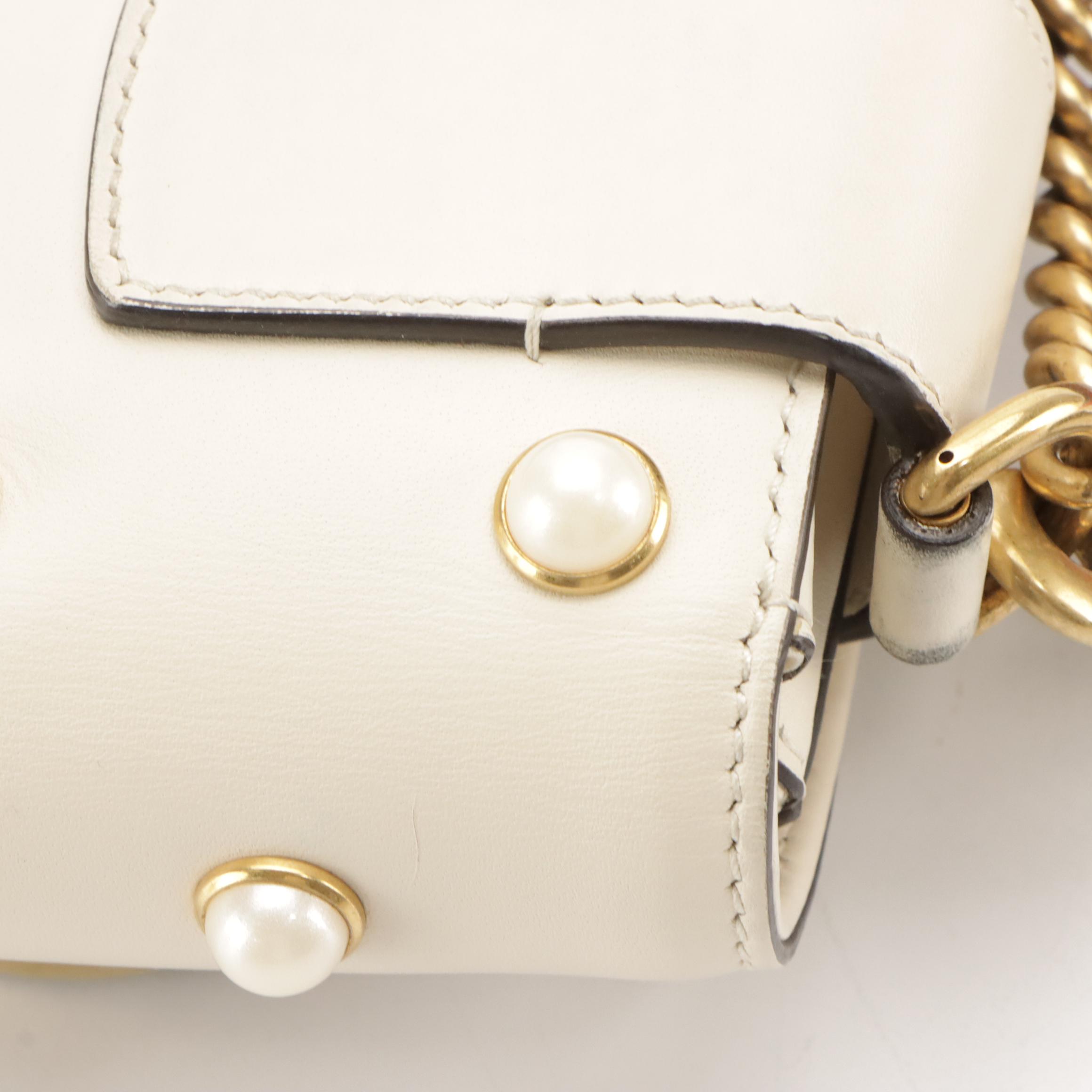 Gucci Mini Broadway Bee Shoulder Bag in Pearl Studded Calfskin Leather