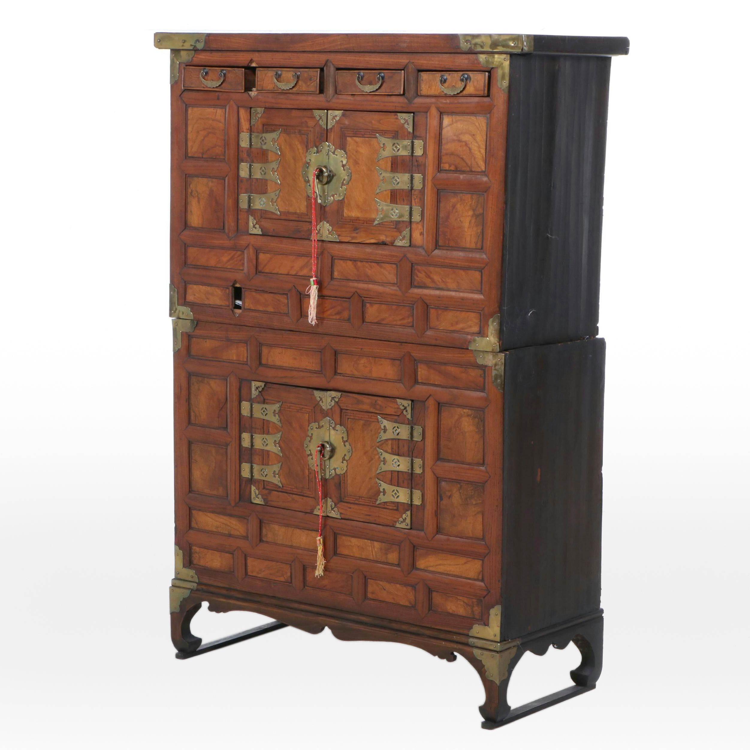 Korean Elm and Brass Chest on Chest