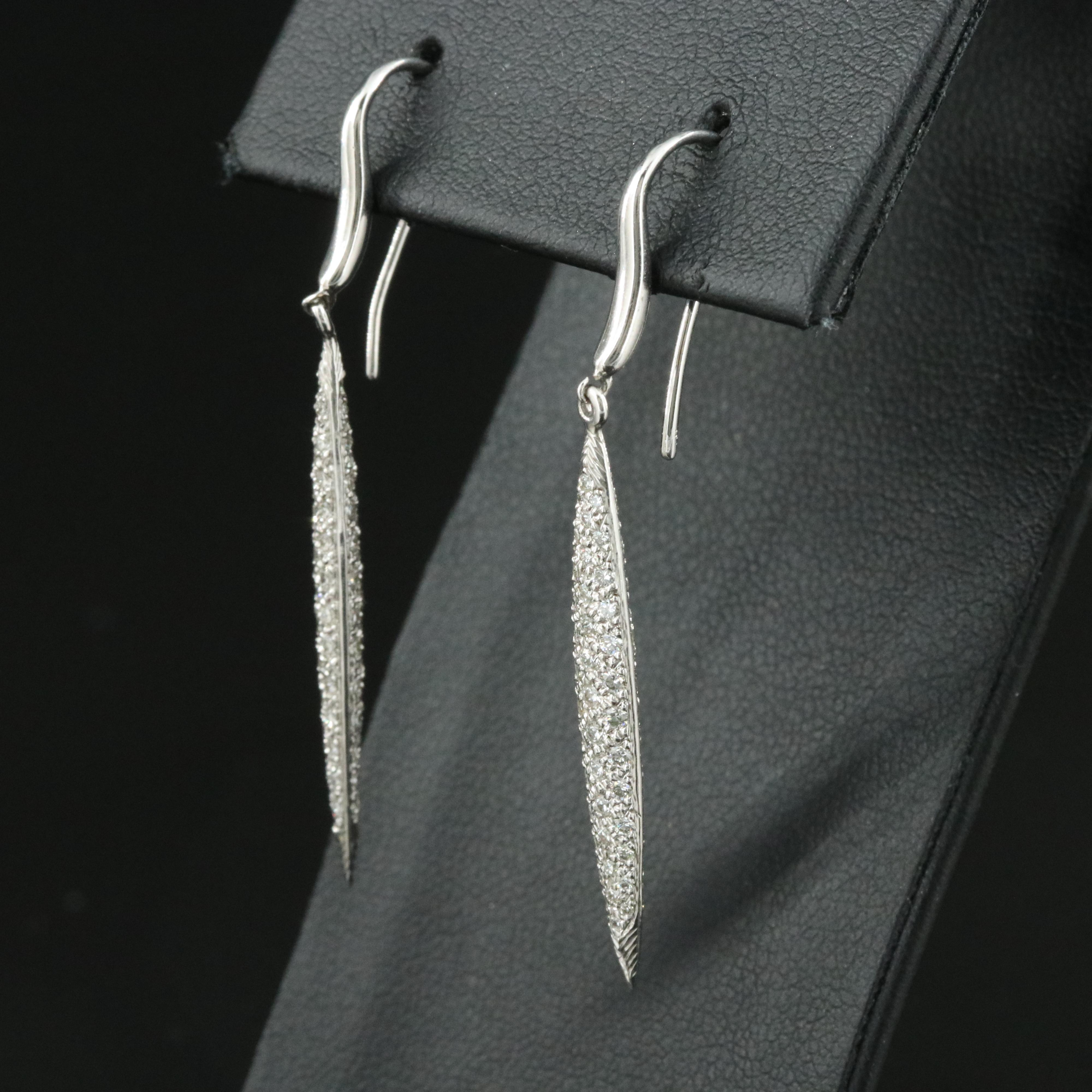 Tiffany & Co. 18K 1.18 CTW Diamond Pavé Feather Earrings