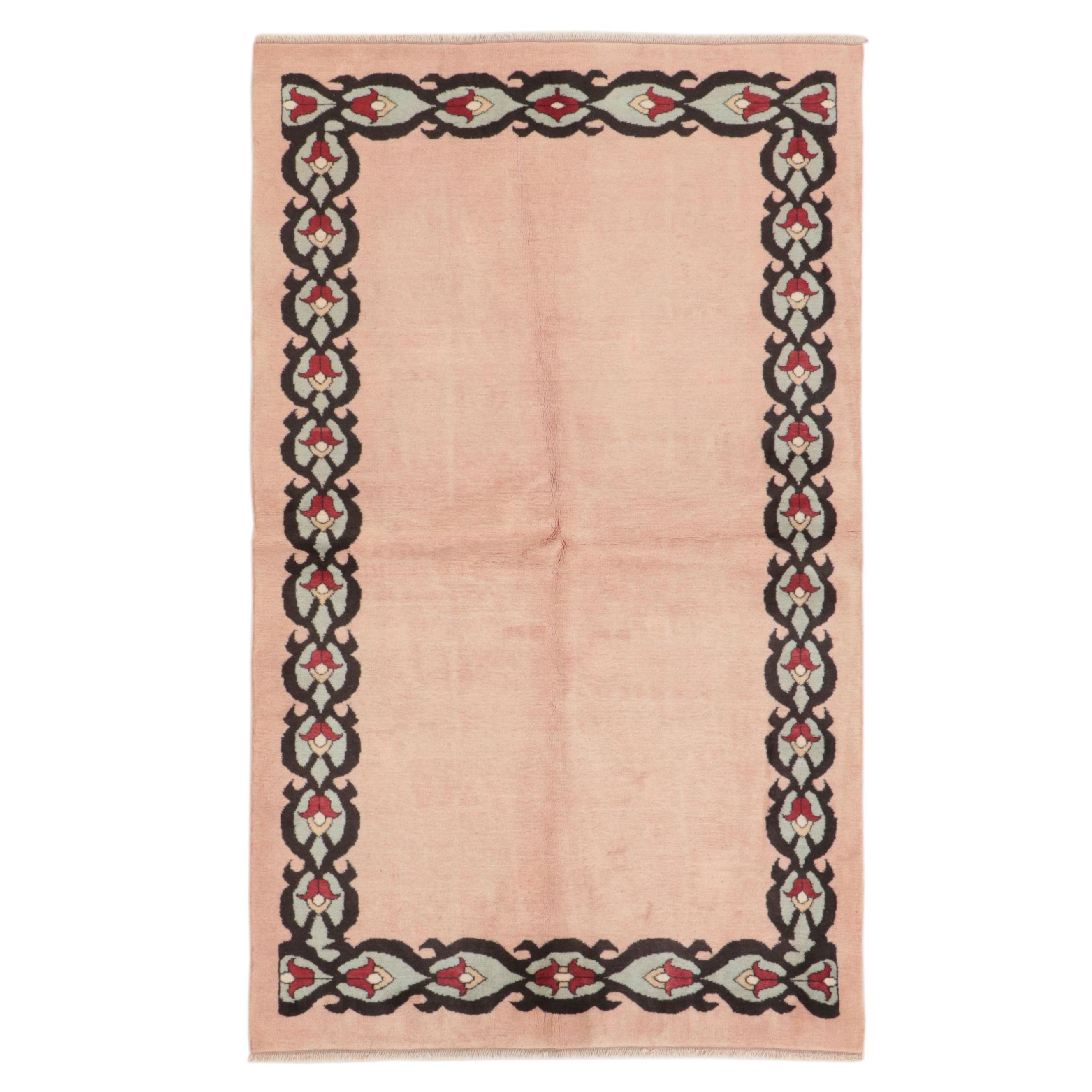 4'11 x 8'5 Hand-Knotted Nepali Contemporary Area Rug with Tulip Border