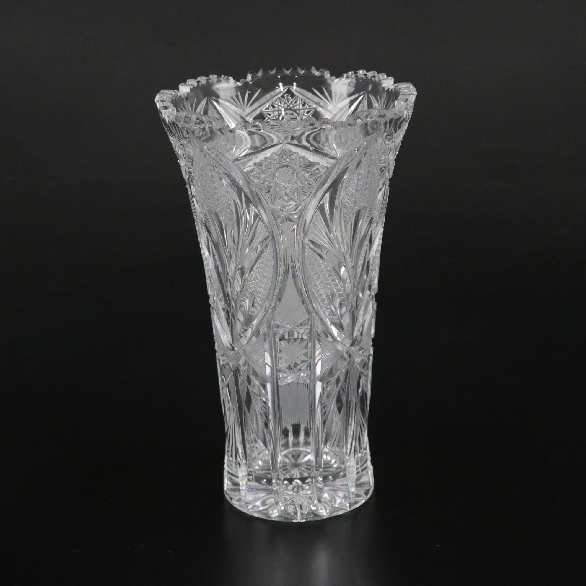 Three Lead Crystal Vases Featuring Hobstars and Cross-Hatch Motifs