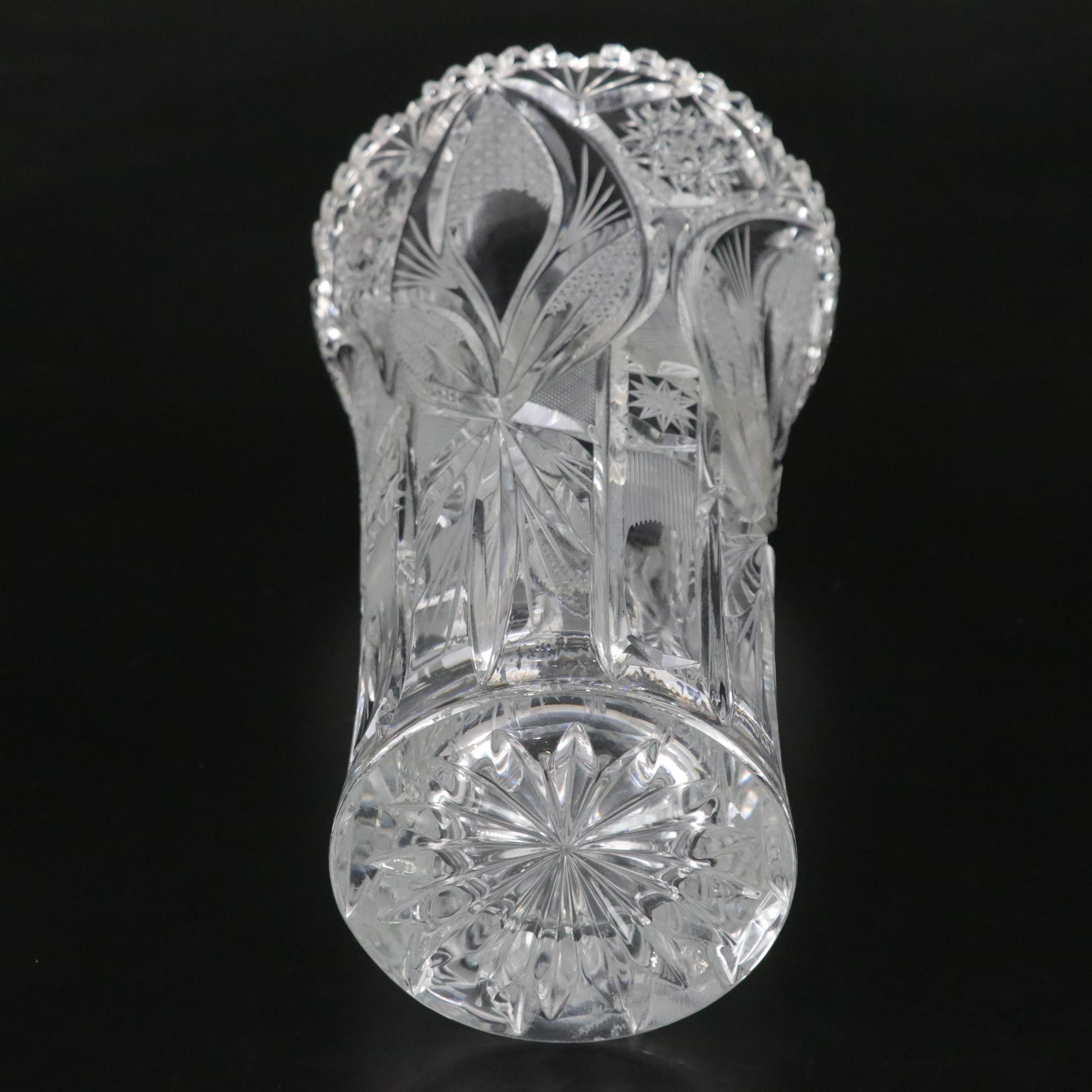 Three Lead Crystal Vases Featuring Hobstars and Cross-Hatch Motifs
