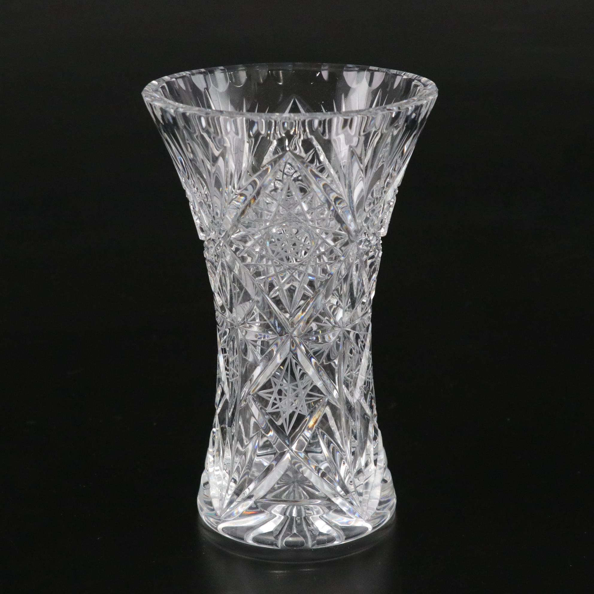 Three Lead Crystal Vases Featuring Hobstars and Cross-Hatch Motifs