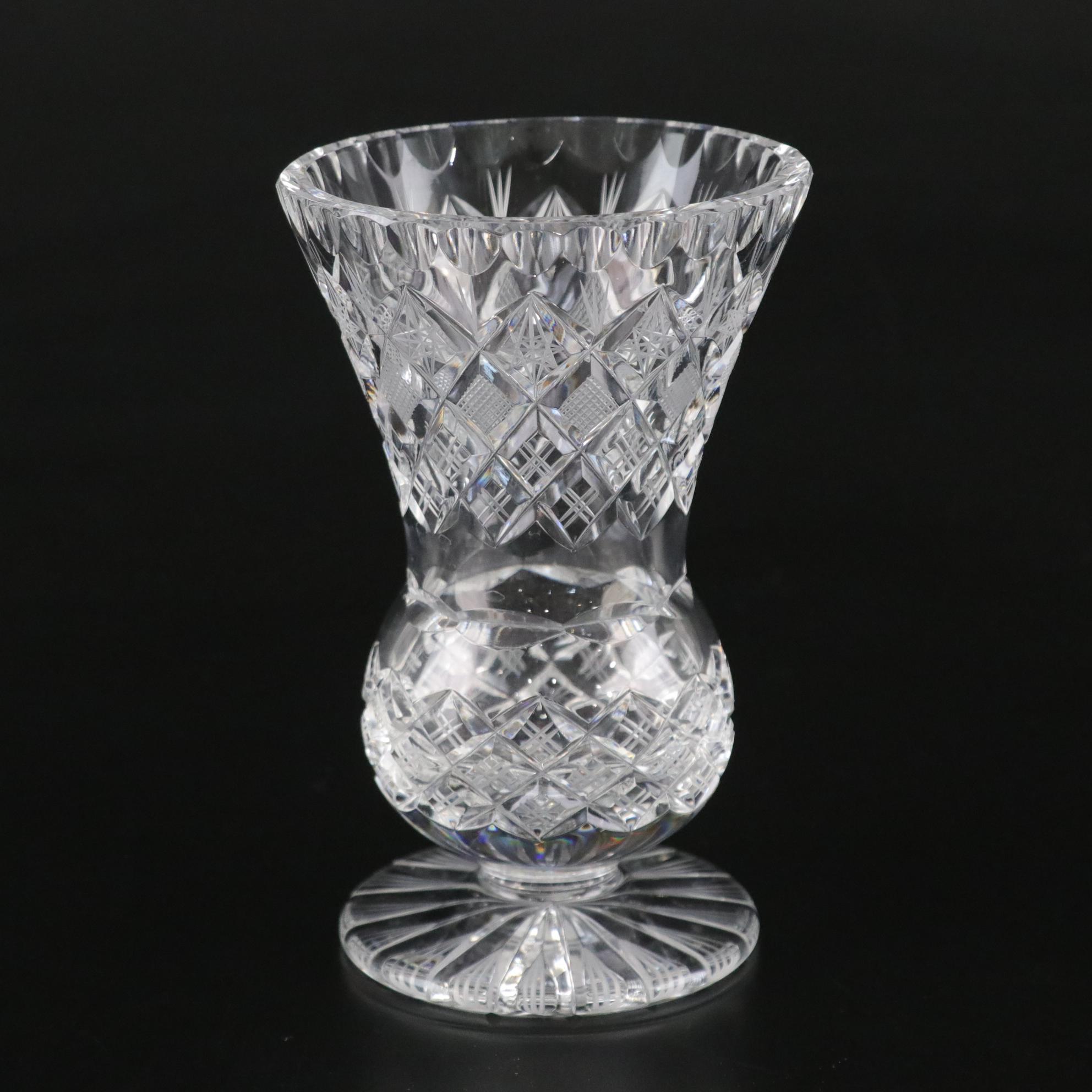 Three Lead Crystal Vases Featuring Hobstars and Cross-Hatch Motifs