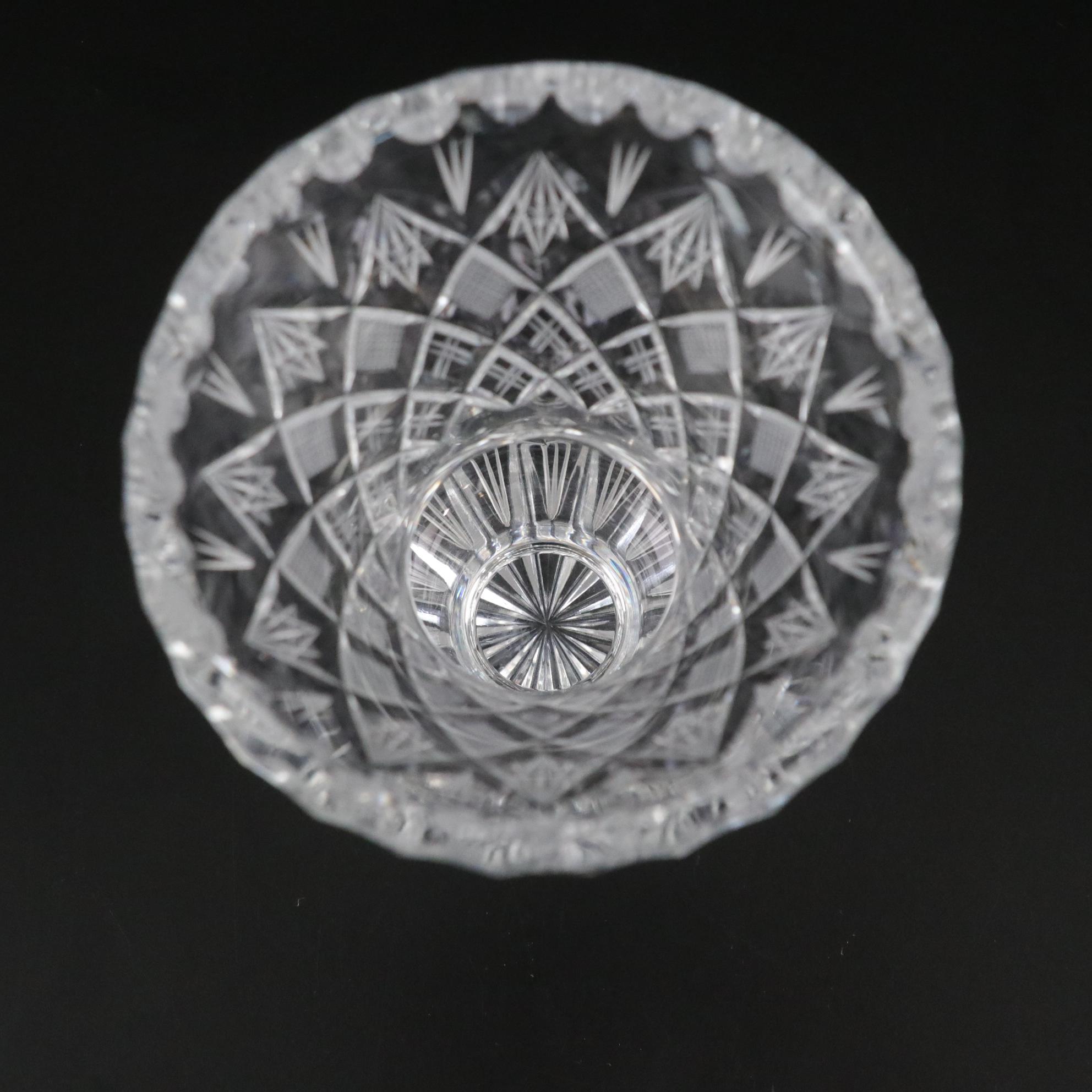 Three Lead Crystal Vases Featuring Hobstars and Cross-Hatch Motifs
