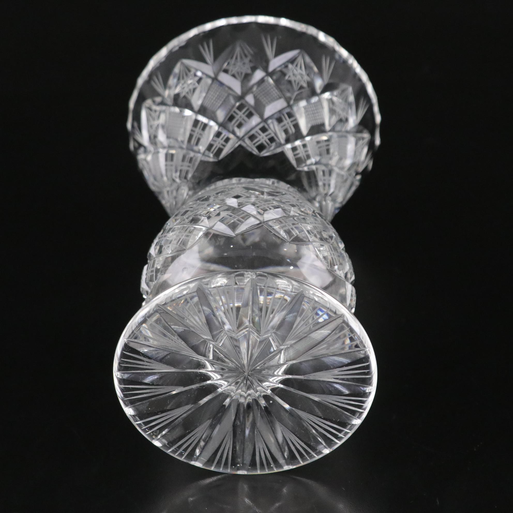Three Lead Crystal Vases Featuring Hobstars and Cross-Hatch Motifs