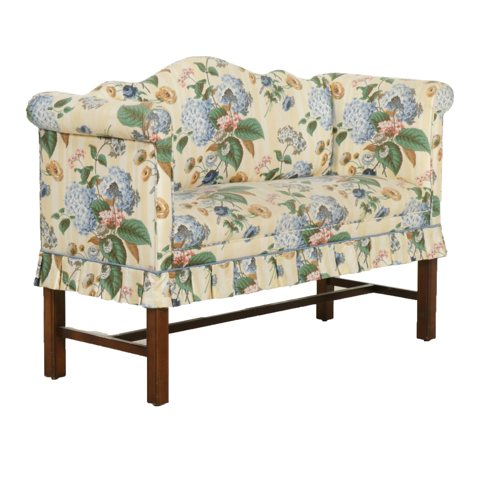 Chippendale Style Camel Back Loveseat with Custom Upholstery