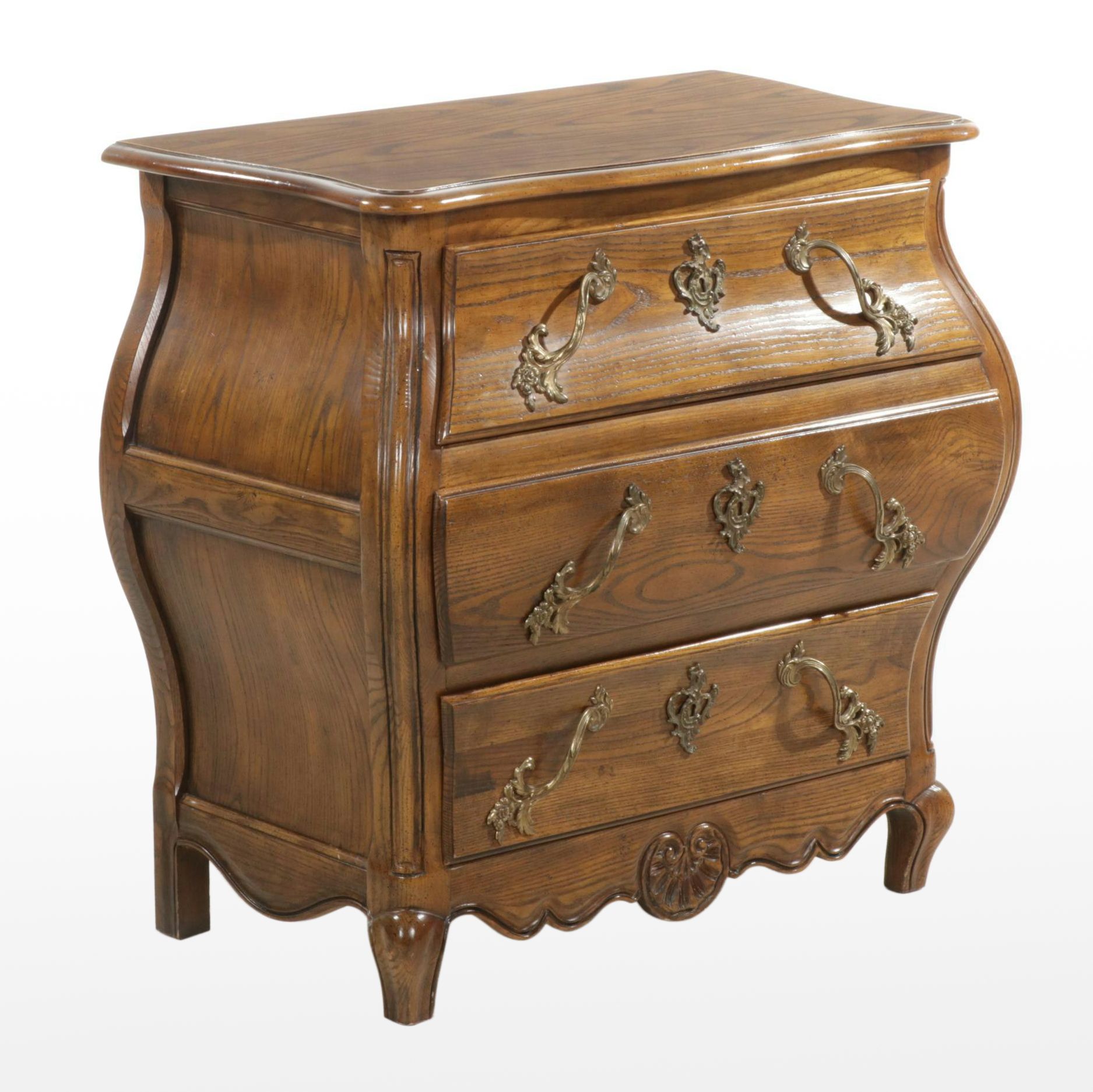 Baker Furniture Bombe Style Oak Commode, Late 20th Century