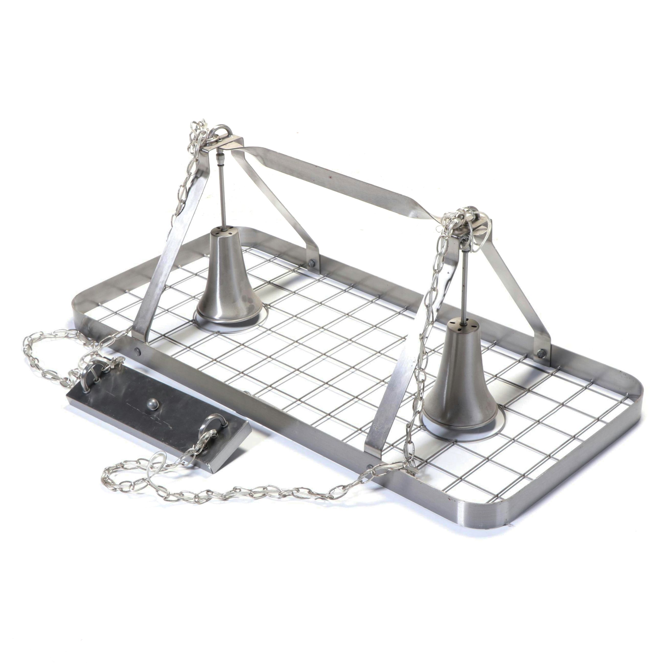 Hilite Polished Aluminum Kitchen Island Pot Rack with Pendant Lights, 2013