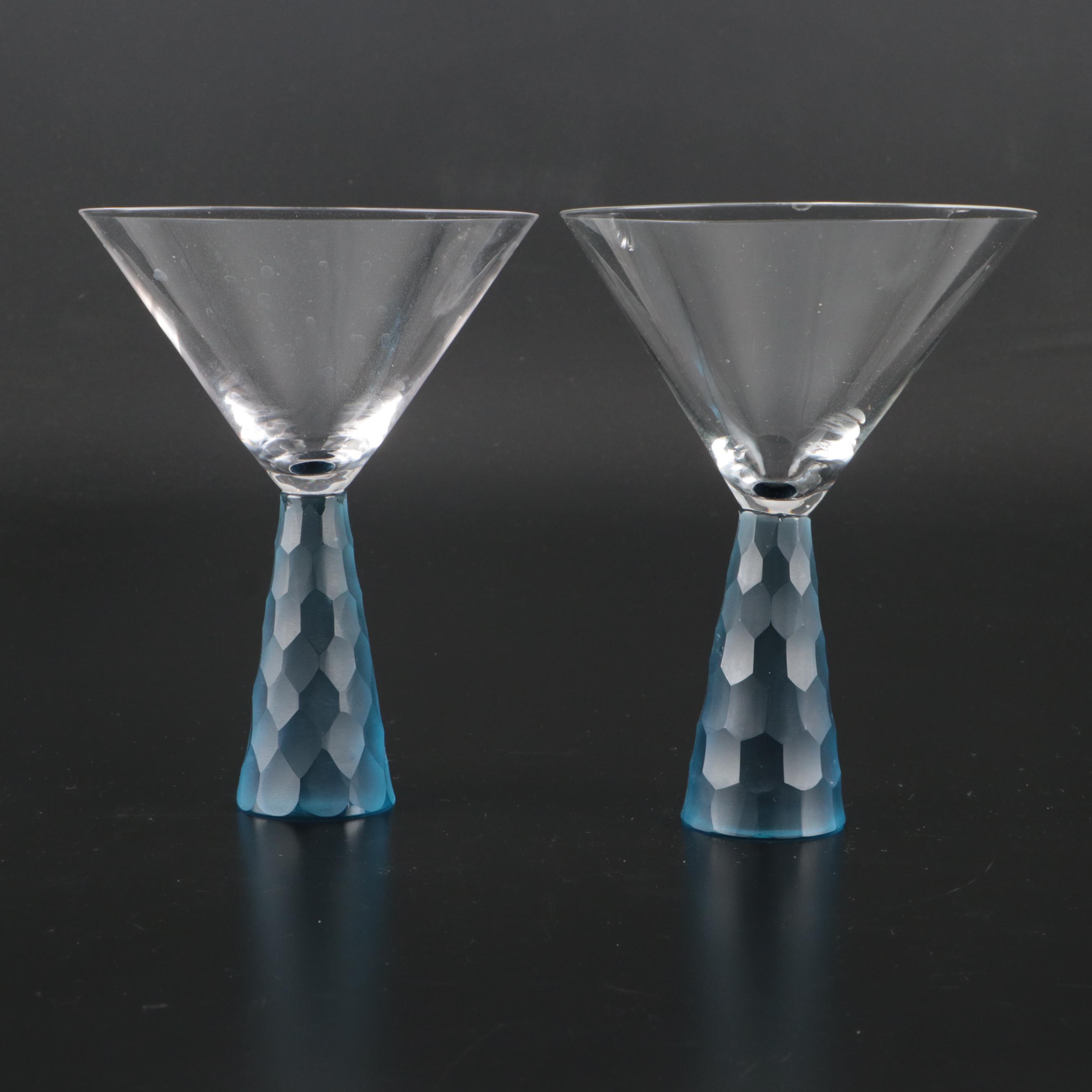 Artland "Prescott Blue" and Riedel "O" Martini Glasses