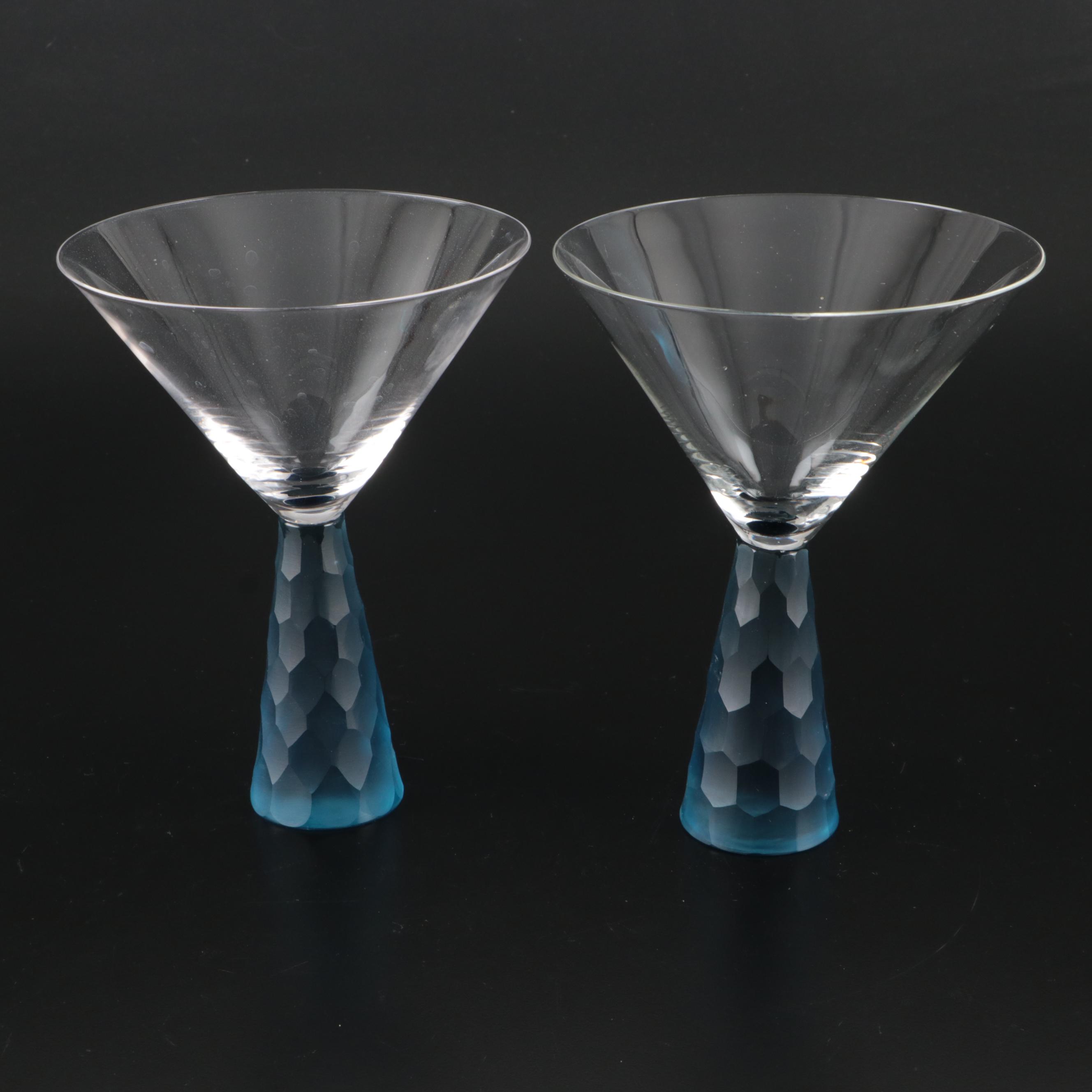 Artland "Prescott Blue" and Riedel "O" Martini Glasses