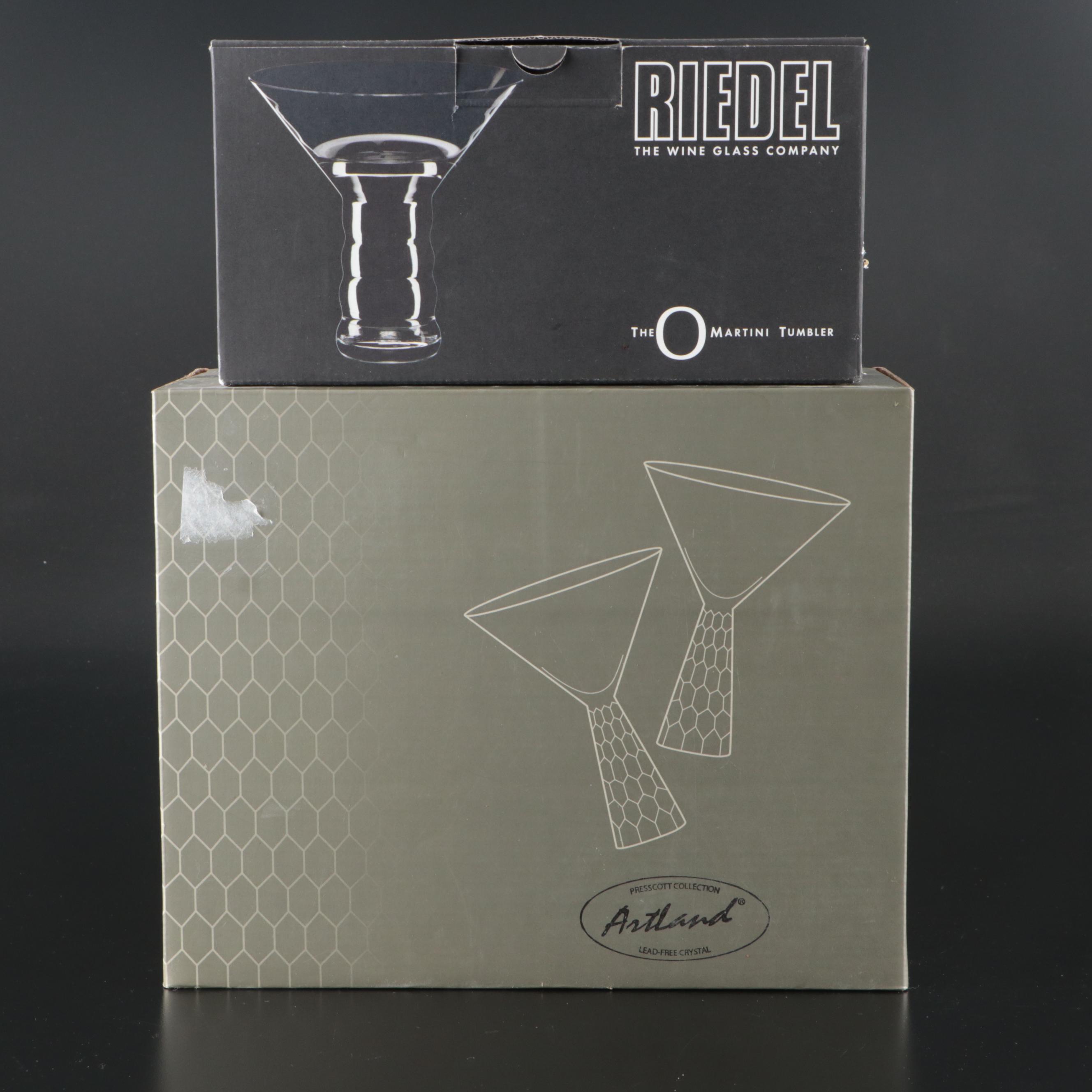 Artland "Prescott Blue" and Riedel "O" Martini Glasses