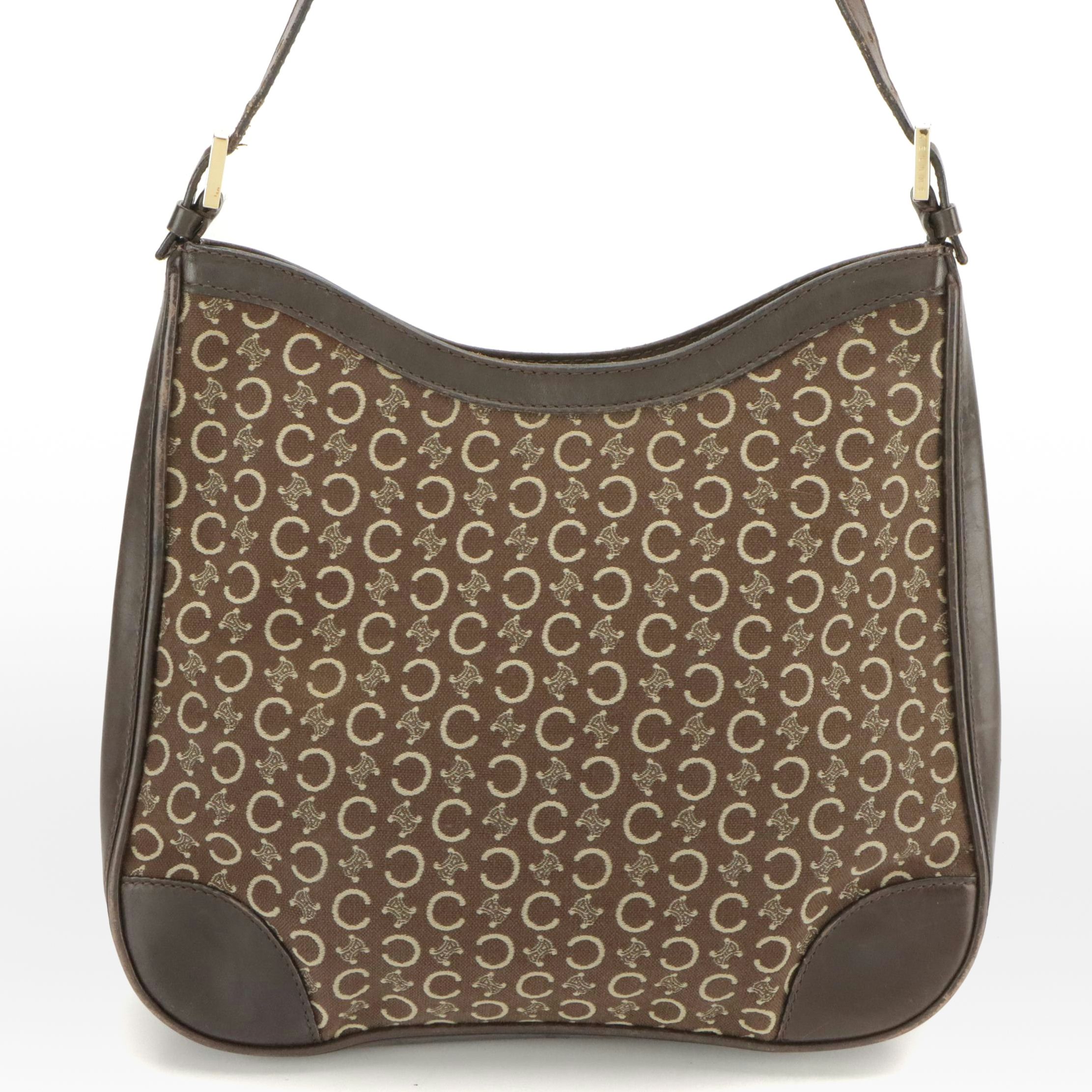 Celine Brown C Macadam Canvas and Leather Shoulder Bag