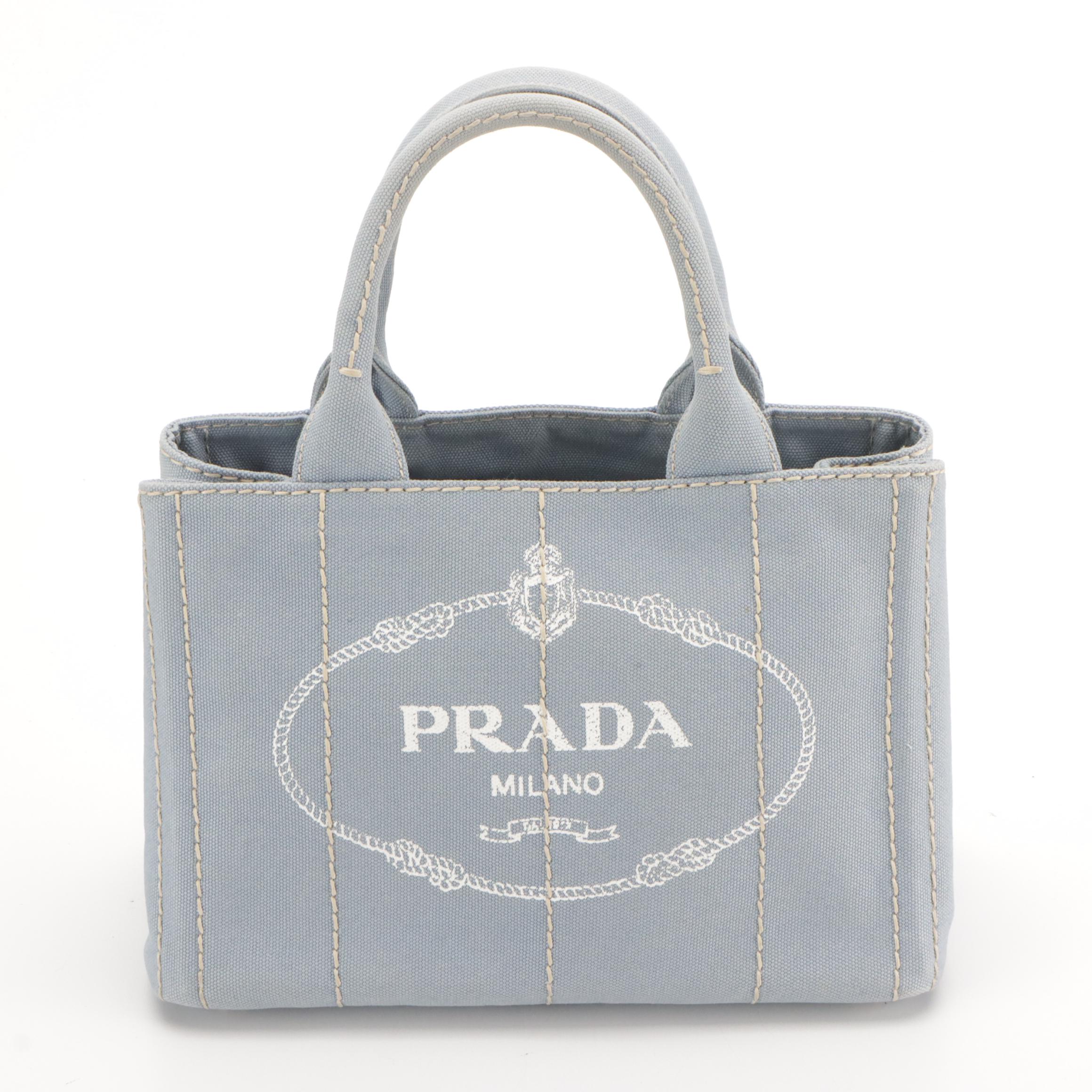 Prada Canapa Two-Way Tote in Sky Blue Canvas