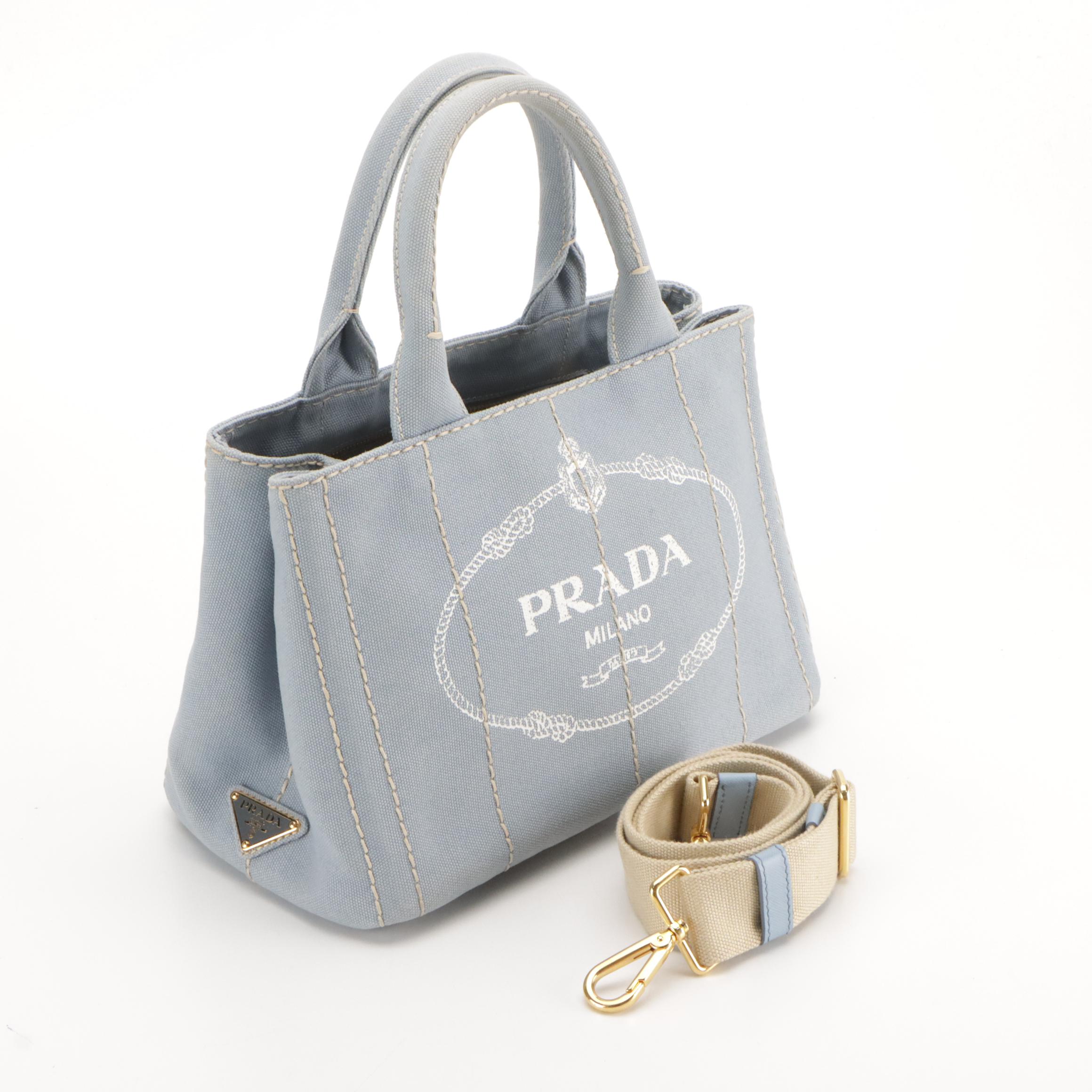 Prada Canapa Two-Way Tote in Sky Blue Canvas