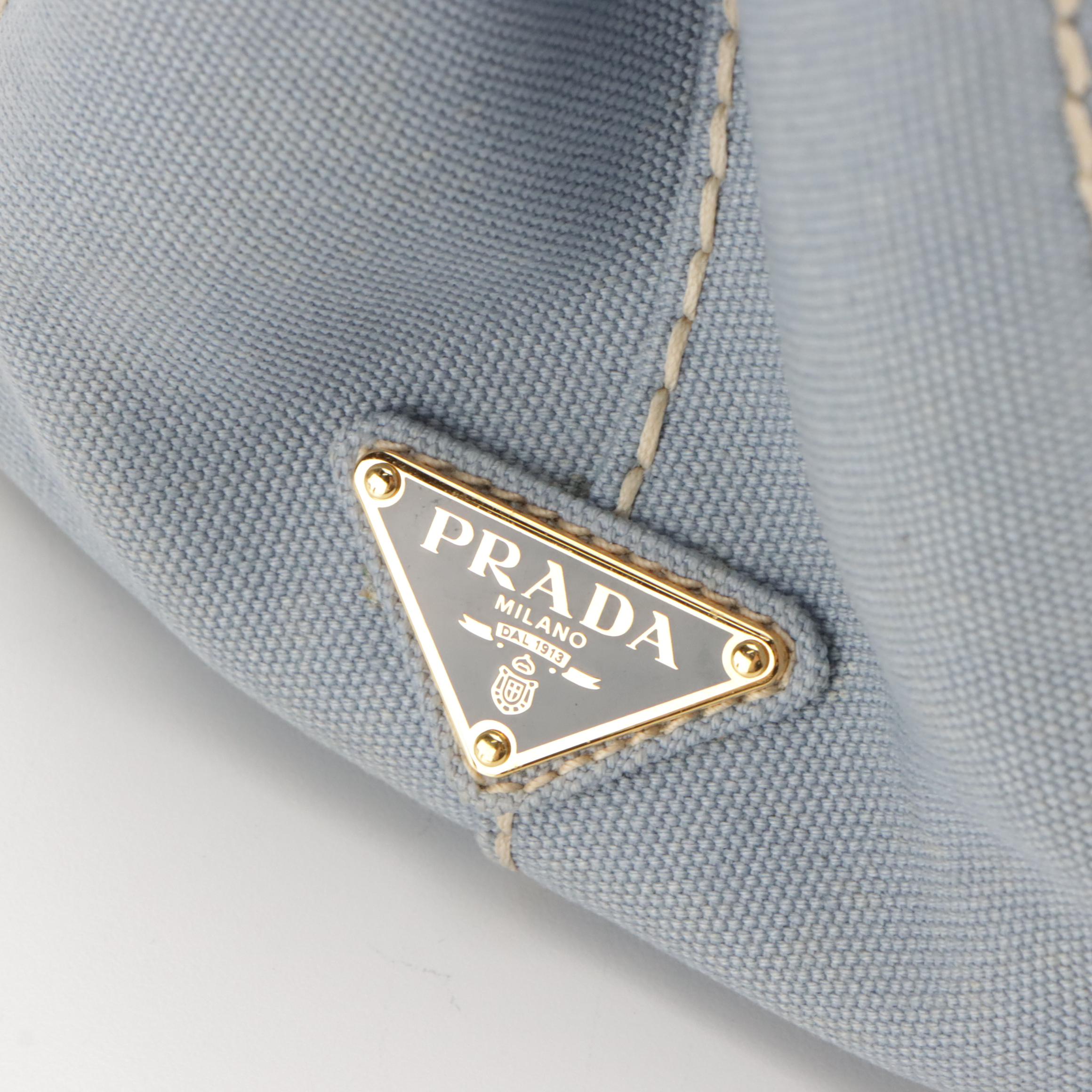 Prada Canapa Two-Way Tote in Sky Blue Canvas