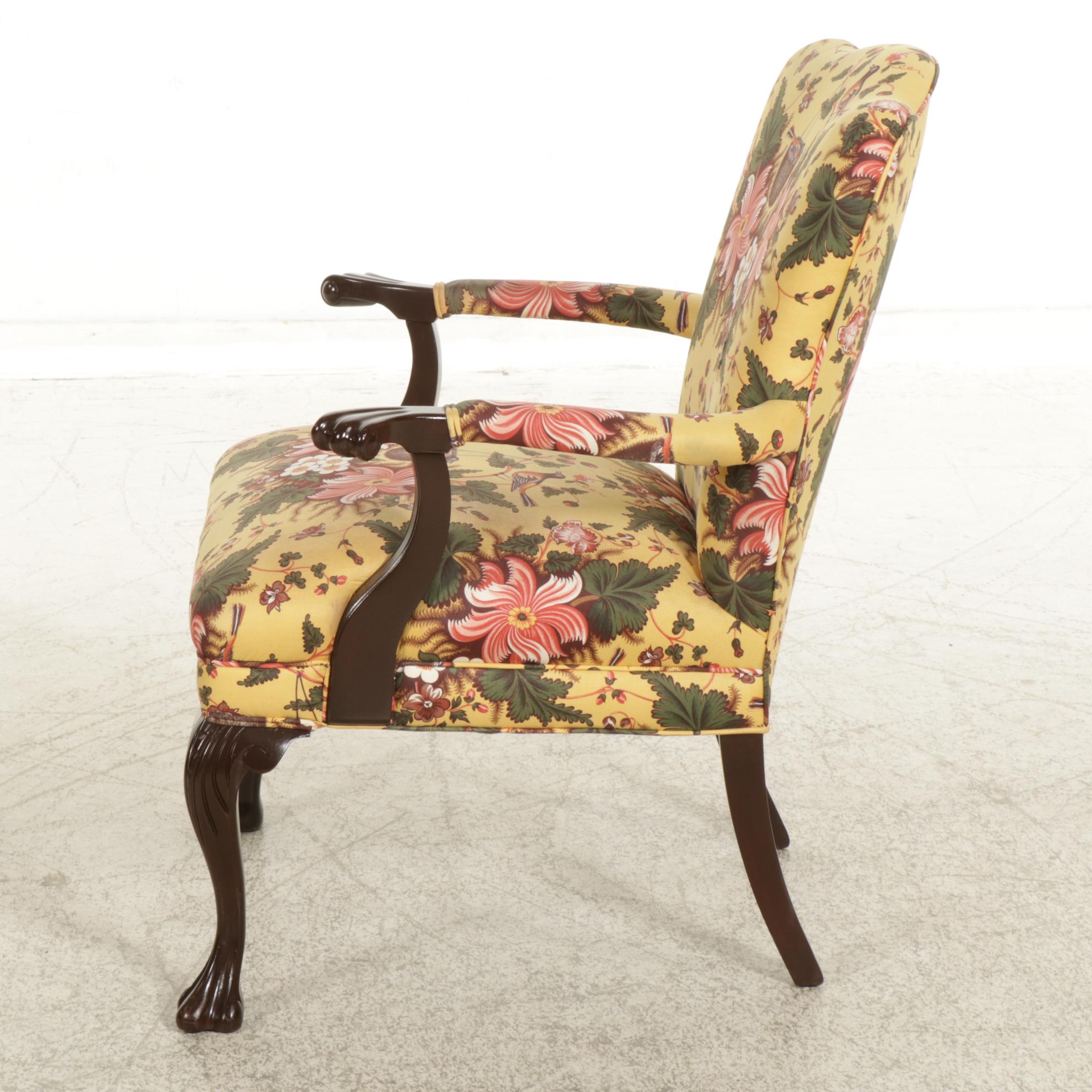 Georgian Mahogany Armchair with Custom Upholstery, Mid to Late 20th Century