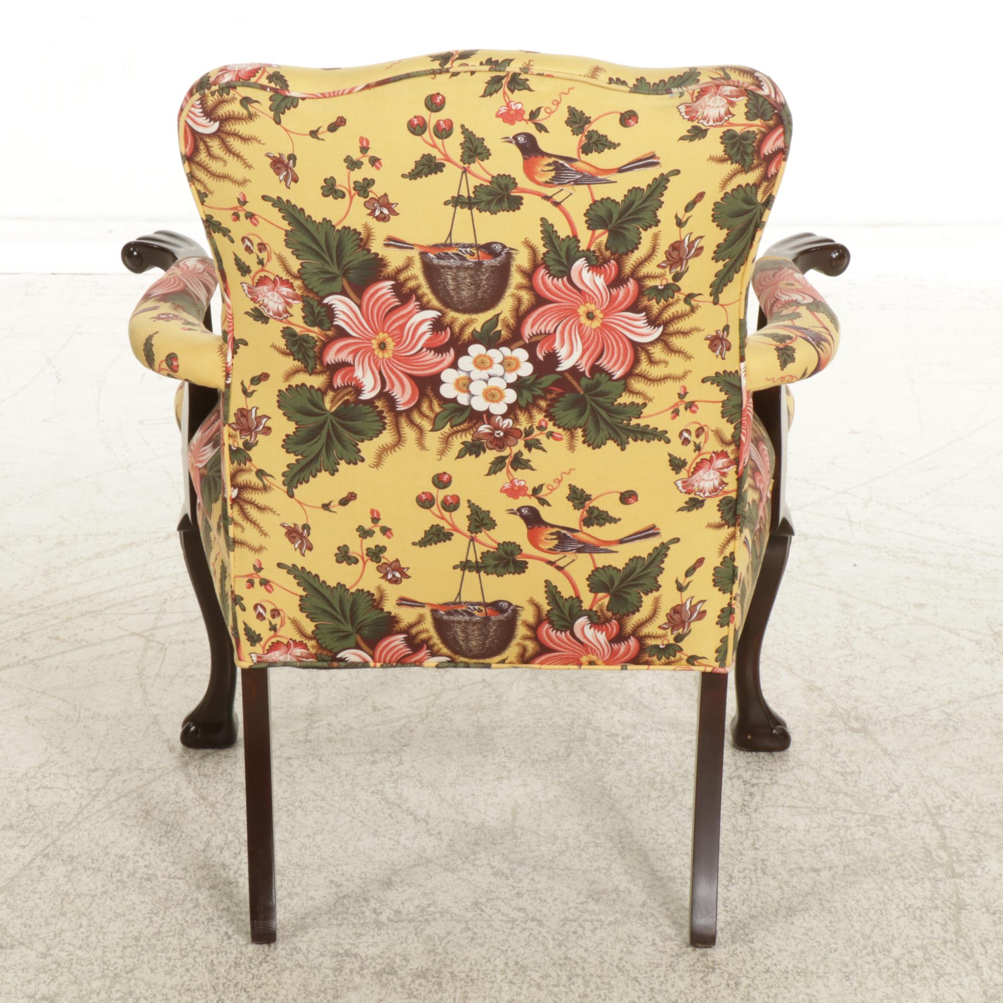 Georgian Mahogany Armchair with Custom Upholstery, Mid to Late 20th Century