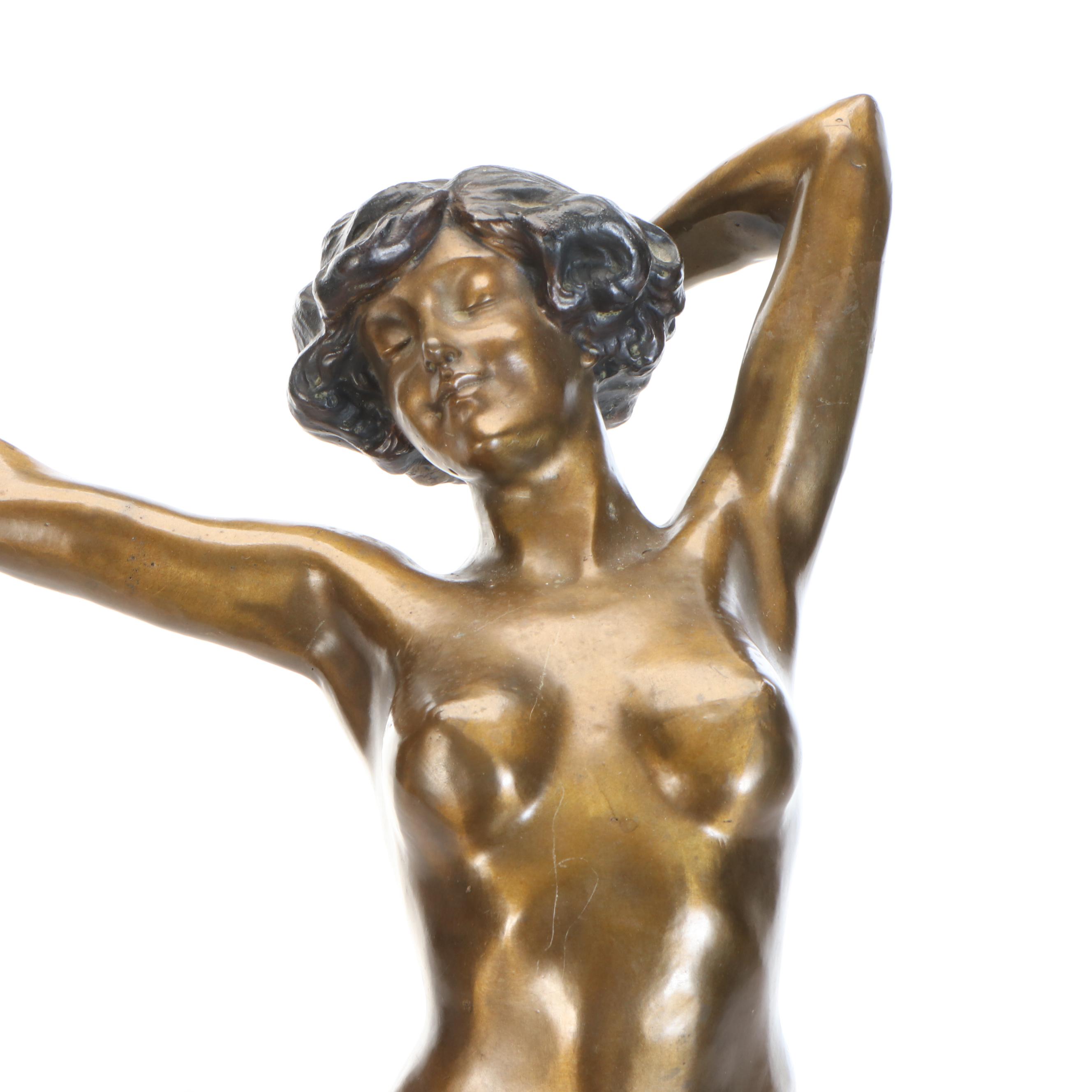 After Paul Philippe "Nude Awakening" Bronze Statue on Marble Base
