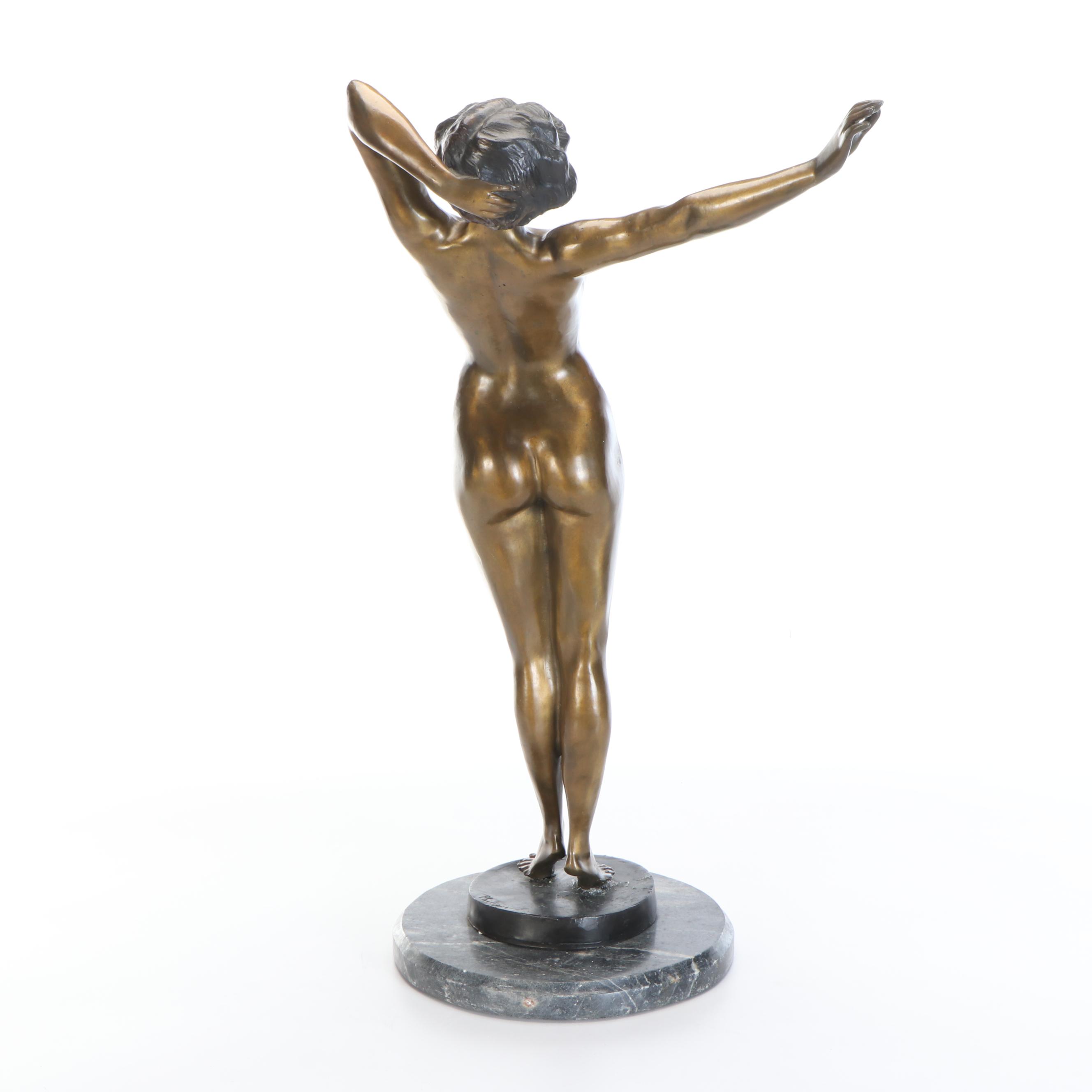 After Paul Philippe "Nude Awakening" Bronze Statue on Marble Base