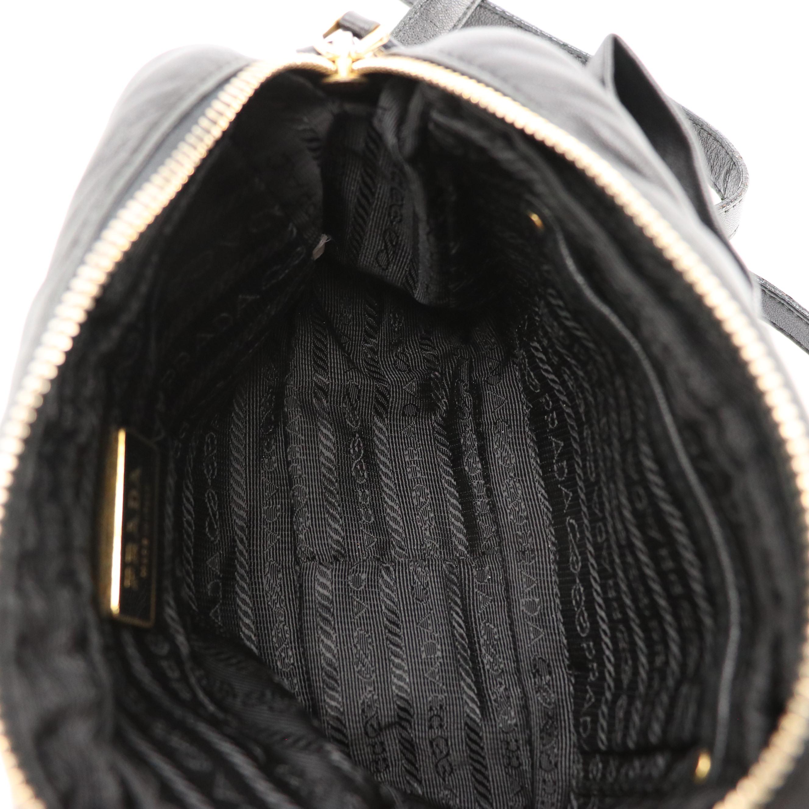 Prada Zippered Crossbody Bow Bag in Black Lambskin Leather