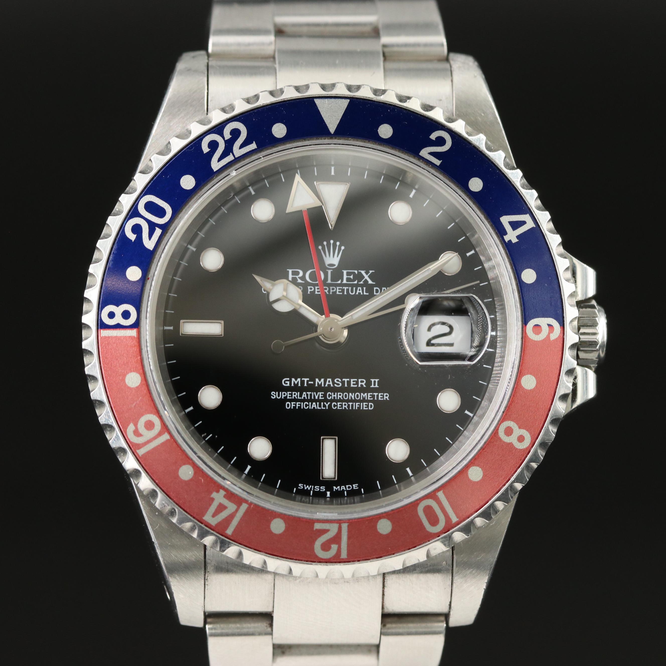 1987-1988 Rolex GMT Master II Pepsi Stainless Steel Oyster Watch