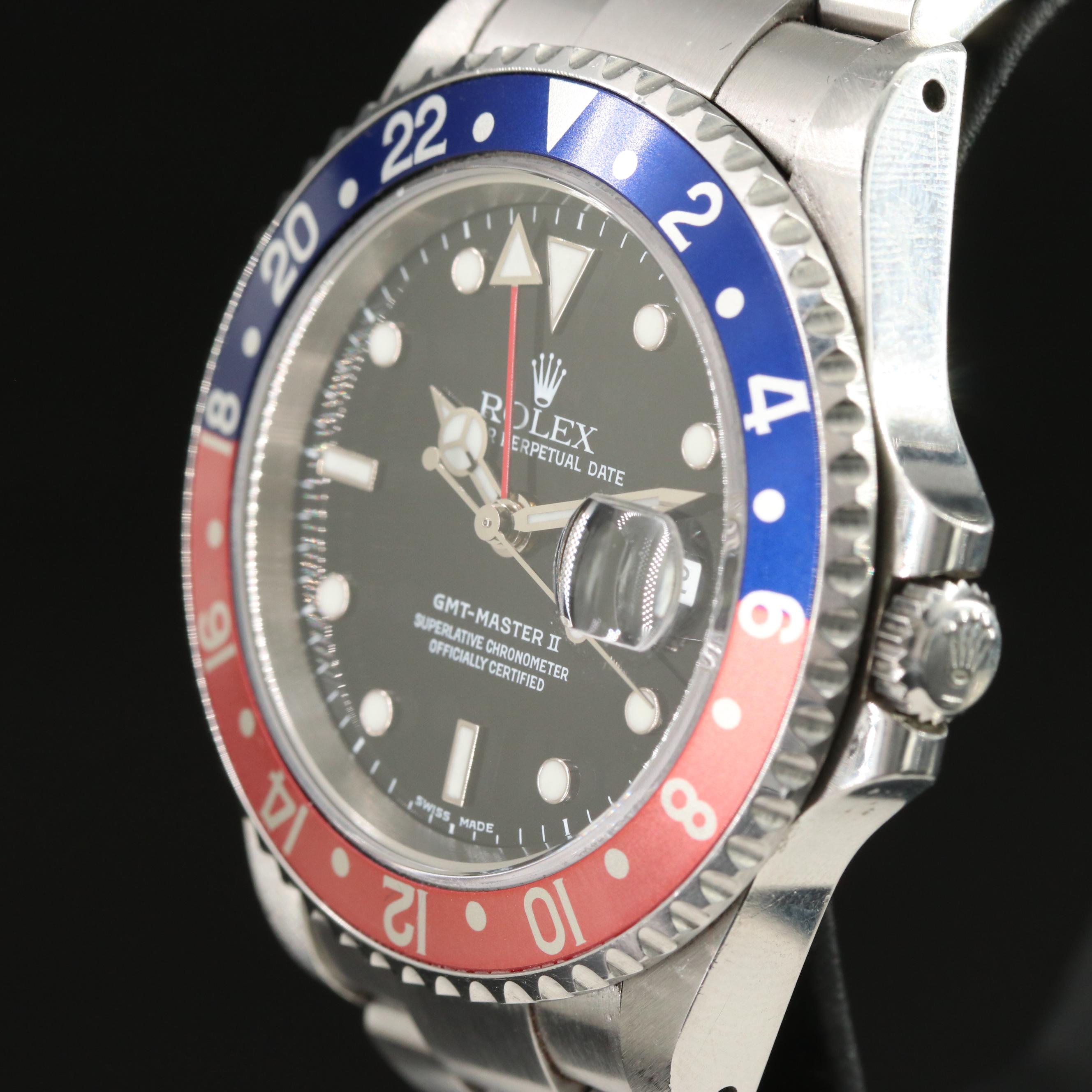 1987-1988 Rolex GMT Master II Pepsi Stainless Steel Oyster Watch