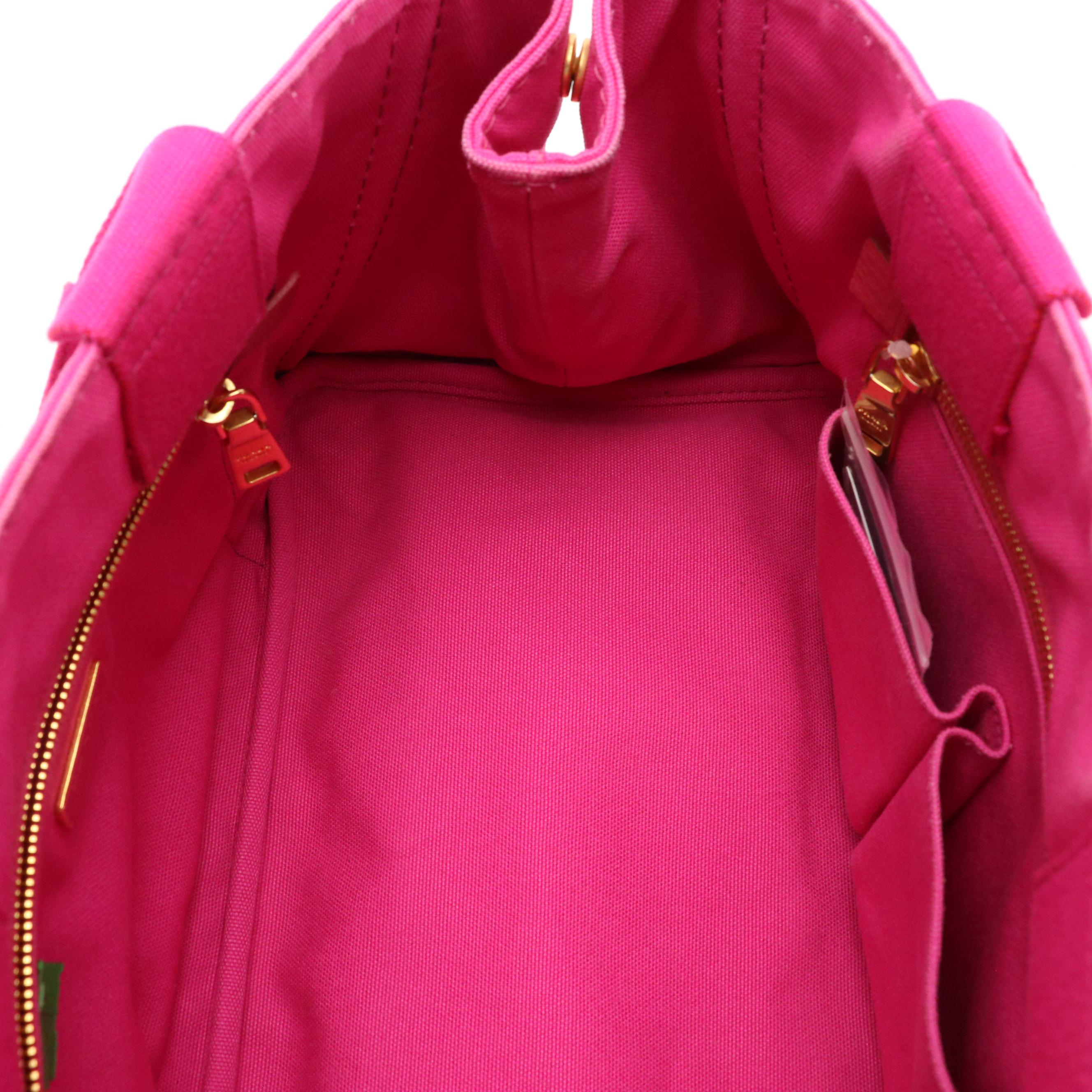 Prada Medium Tote BN1877 in Fuchsia Logo Print Canapa Canvas