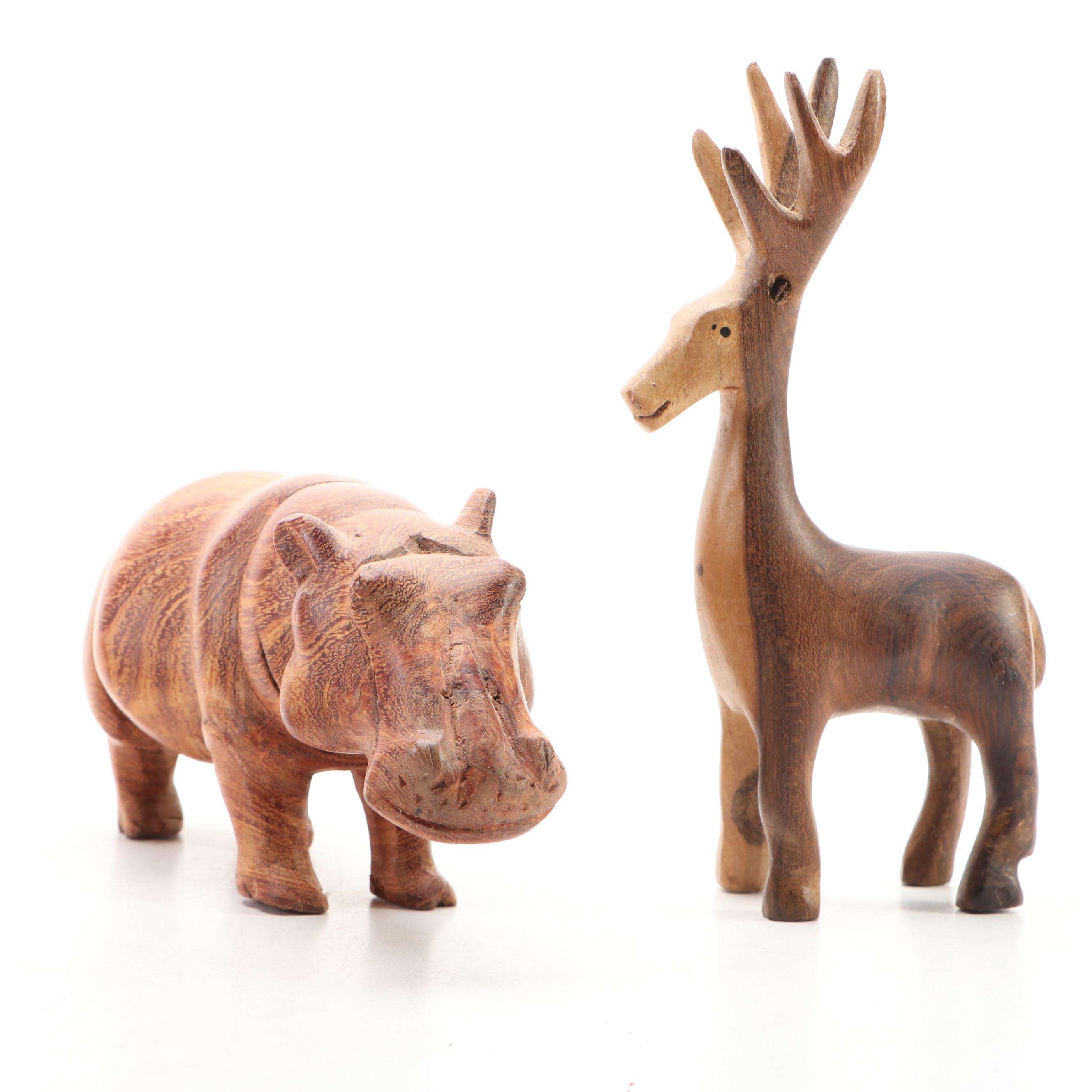 Turned Burl Wood Bowl with Carved Animal Figurines and Other Décor