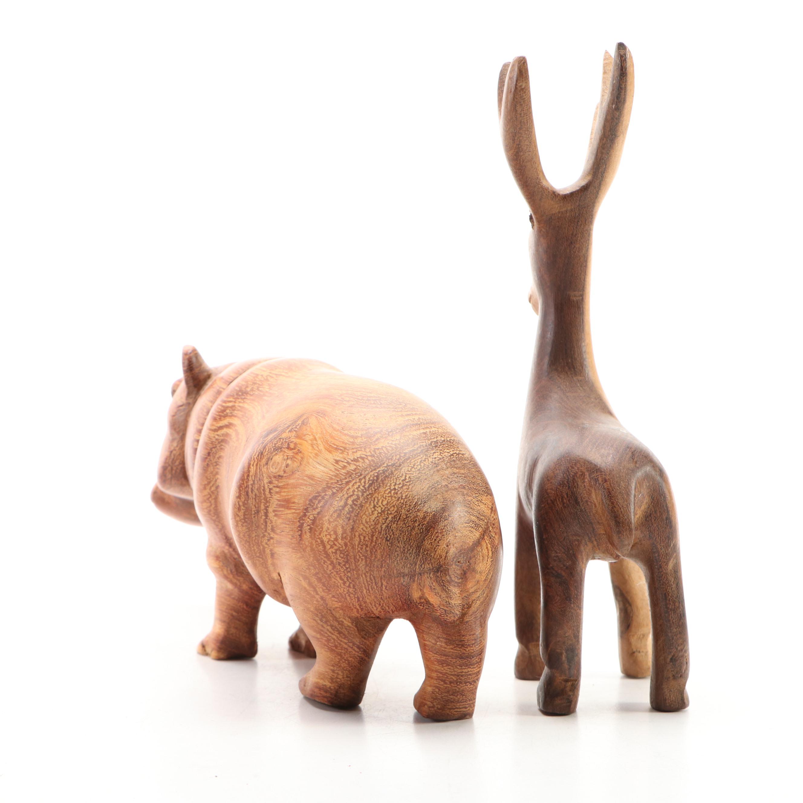 Turned Burl Wood Bowl with Carved Animal Figurines and Other Décor