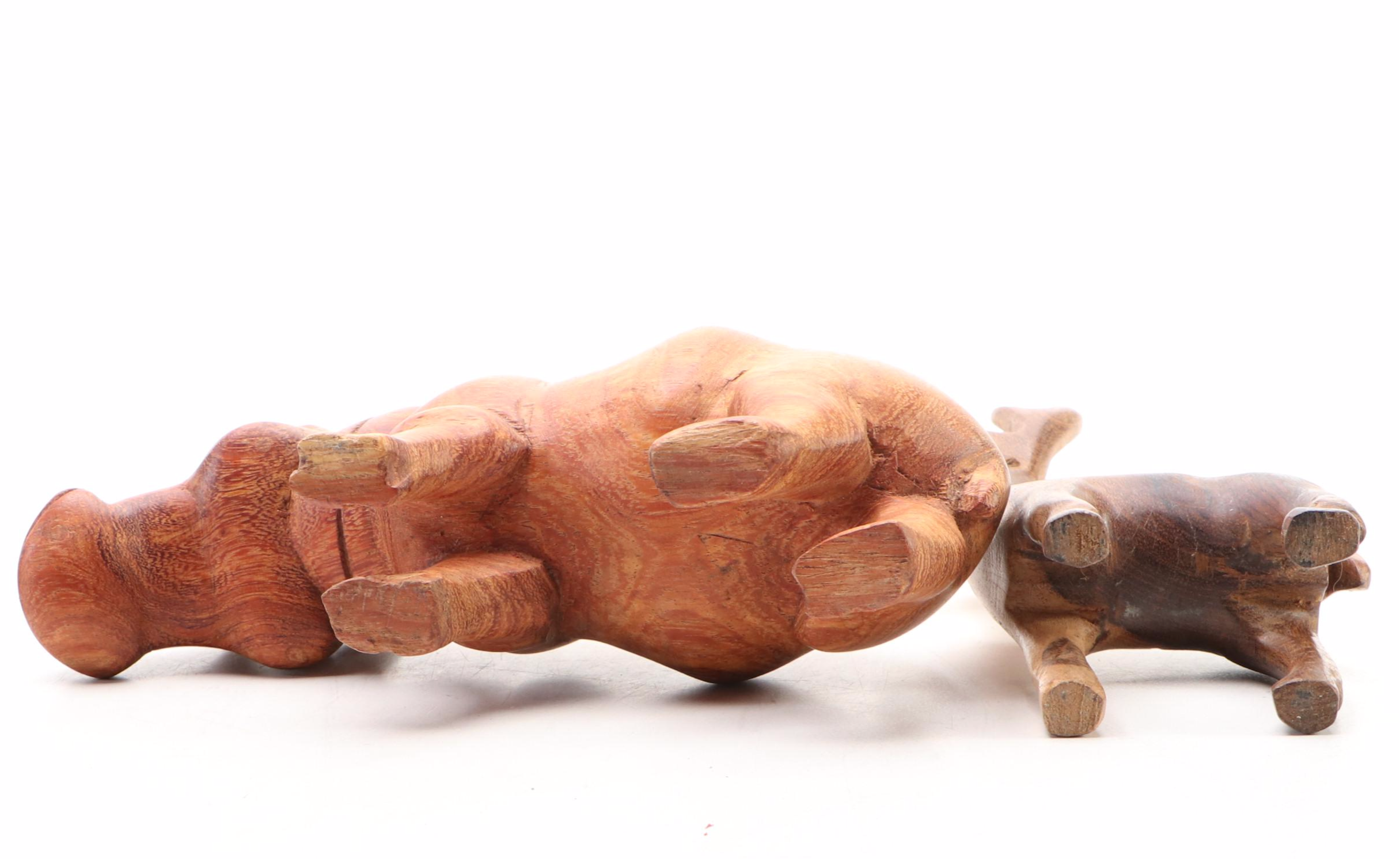 Turned Burl Wood Bowl with Carved Animal Figurines and Other Décor
