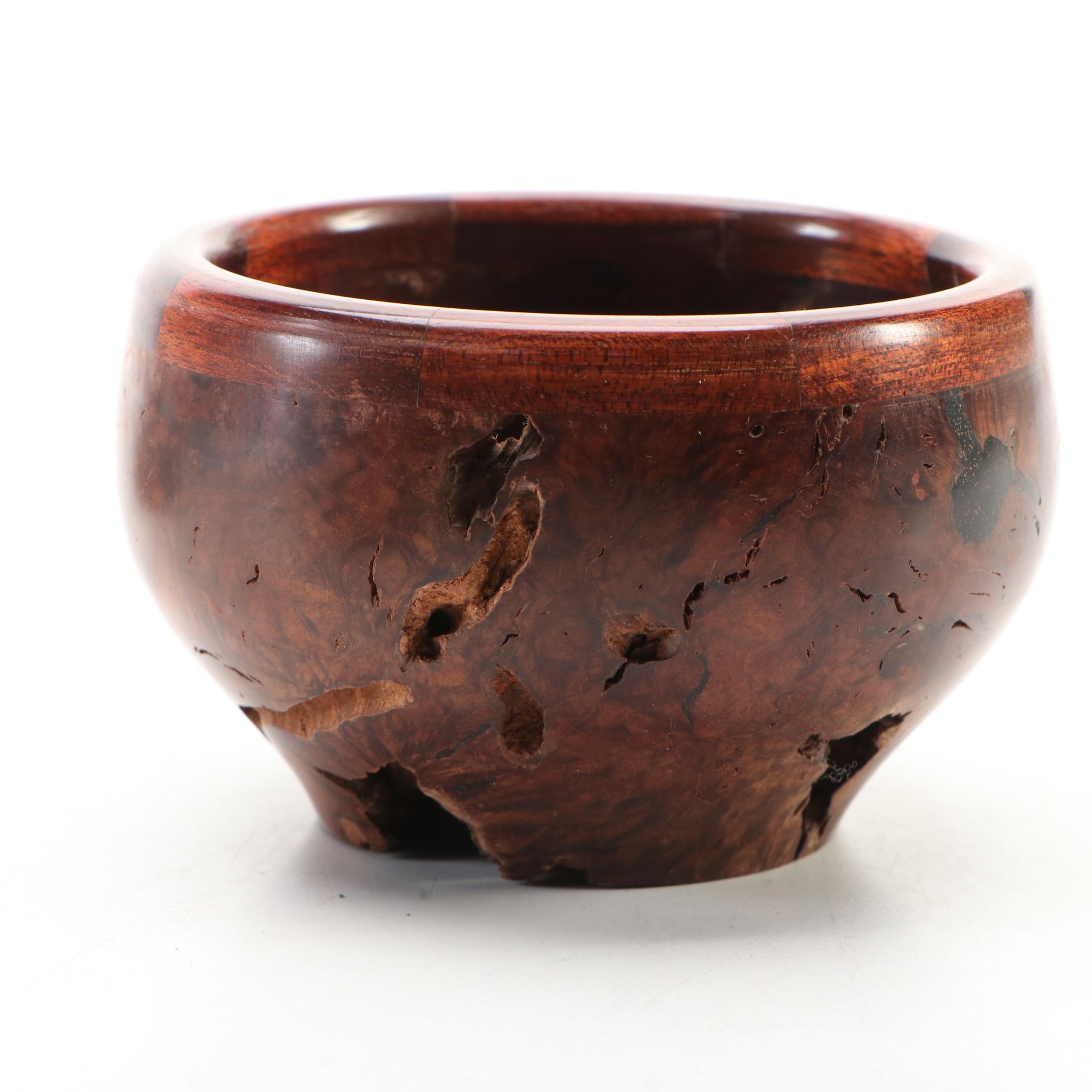 Turned Burl Wood Bowl with Carved Animal Figurines and Other Décor
