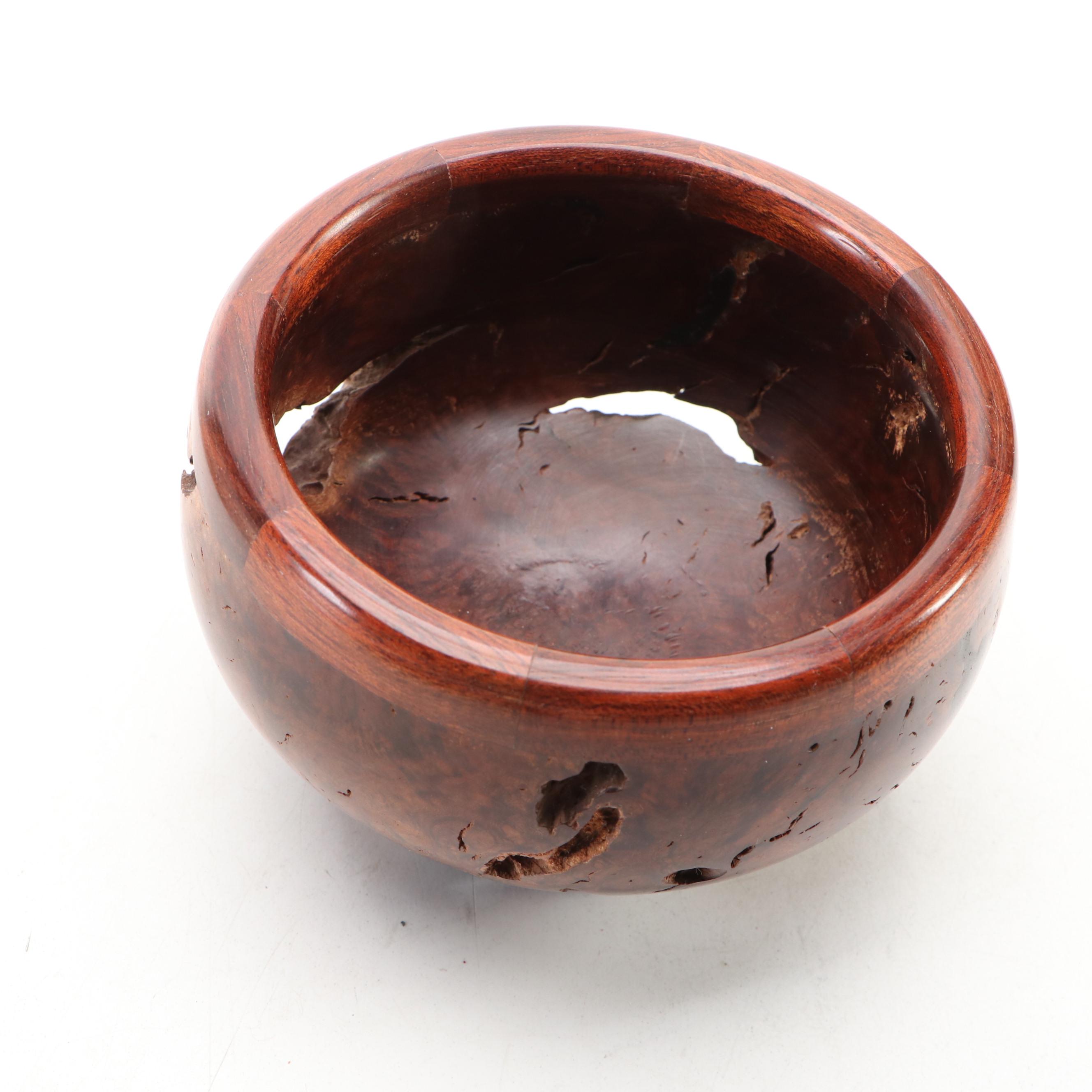 Turned Burl Wood Bowl with Carved Animal Figurines and Other Décor