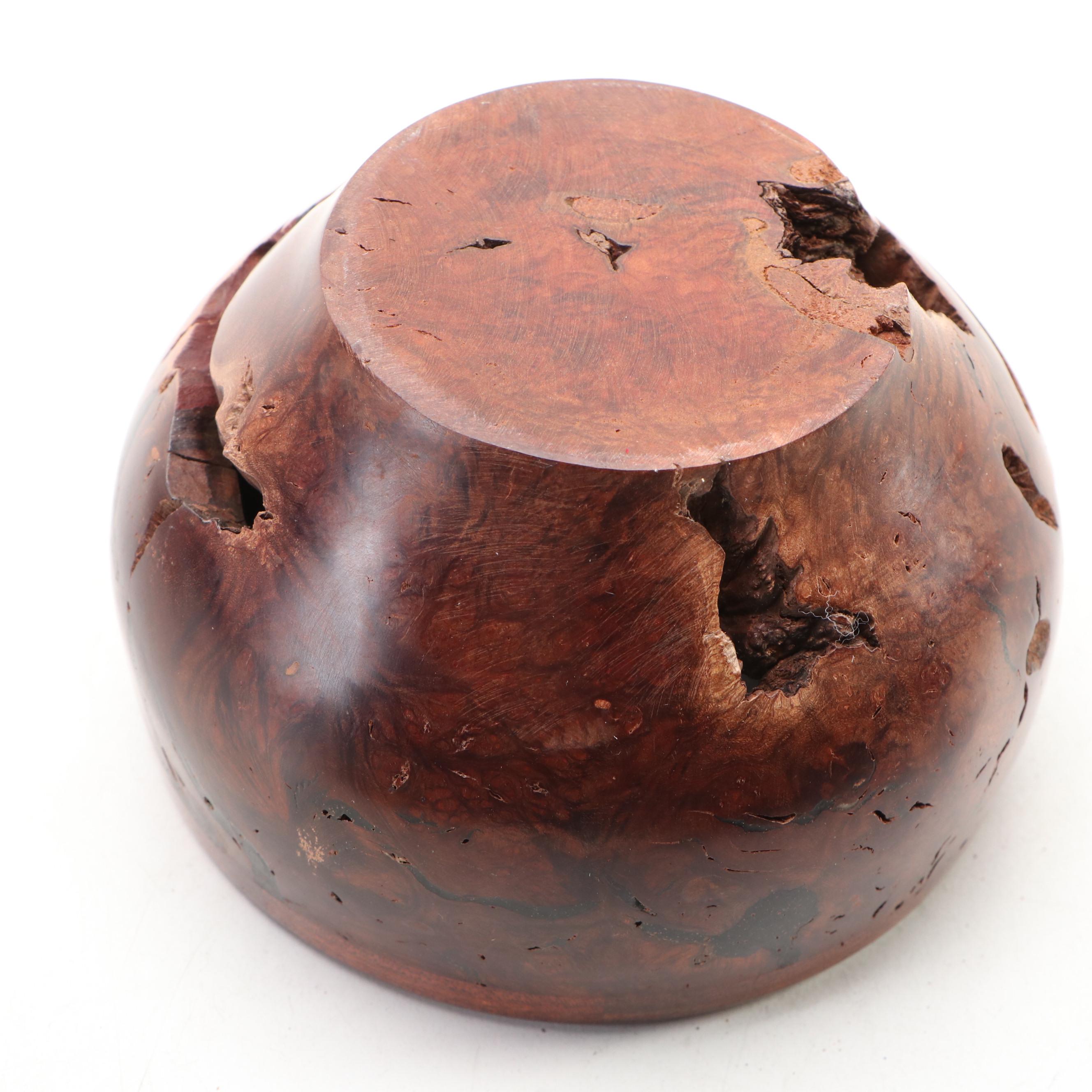 Turned Burl Wood Bowl with Carved Animal Figurines and Other Décor