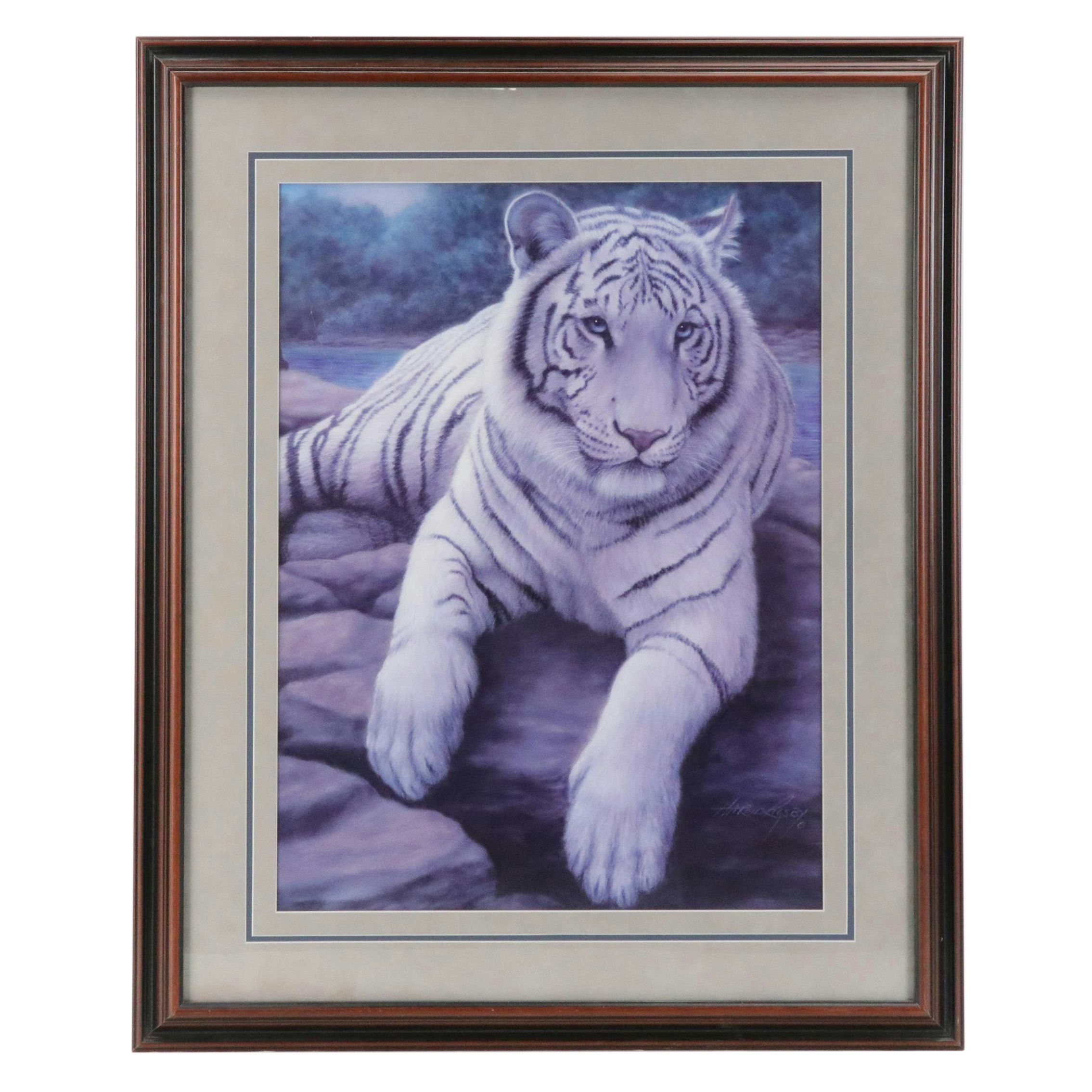 Harold Rigsby Offset Lithograph of White Bengal Tiger