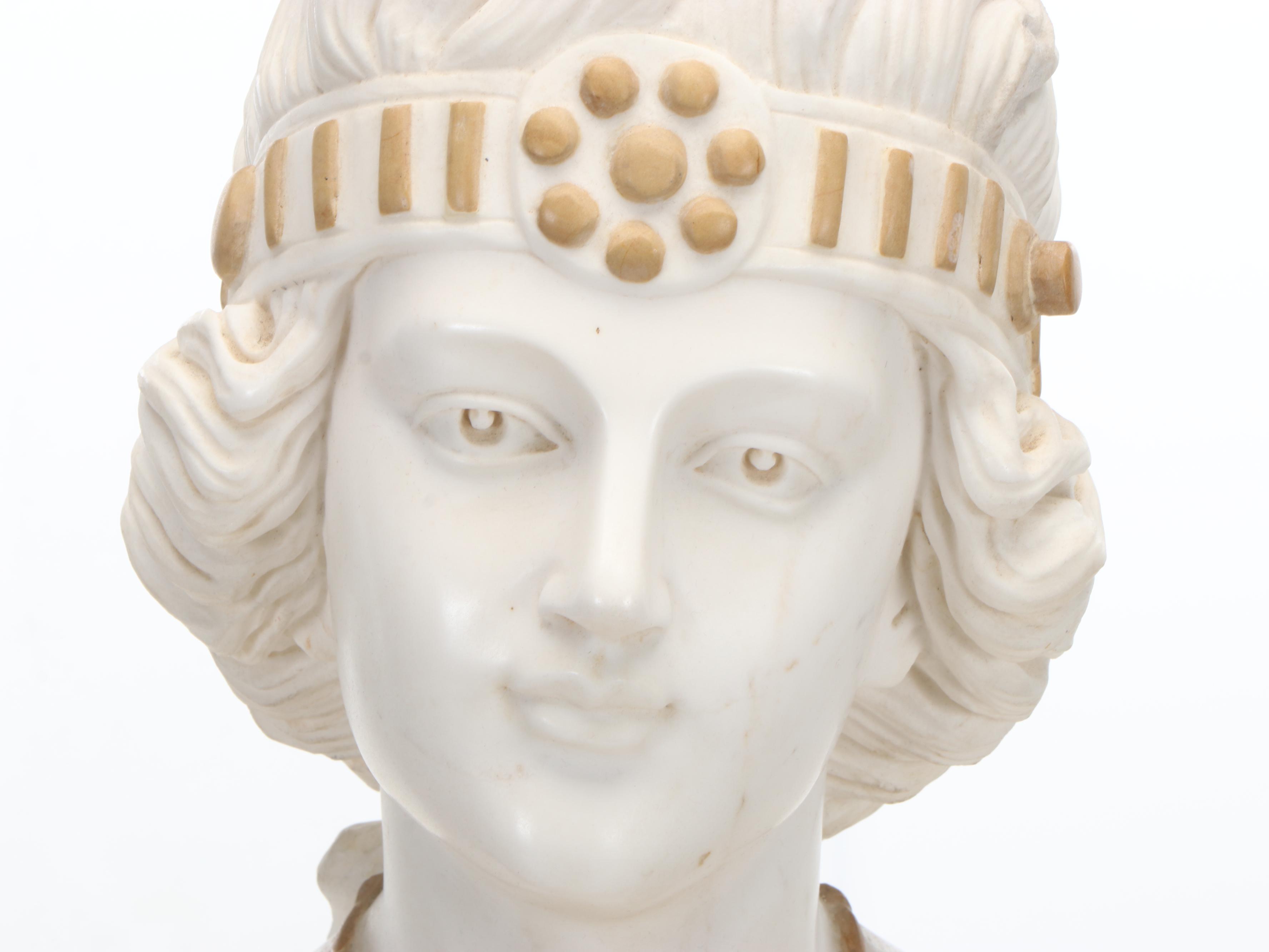 After Emmanuel Villanis "Zora" Marble and Bronze Bust, Early 20th Century