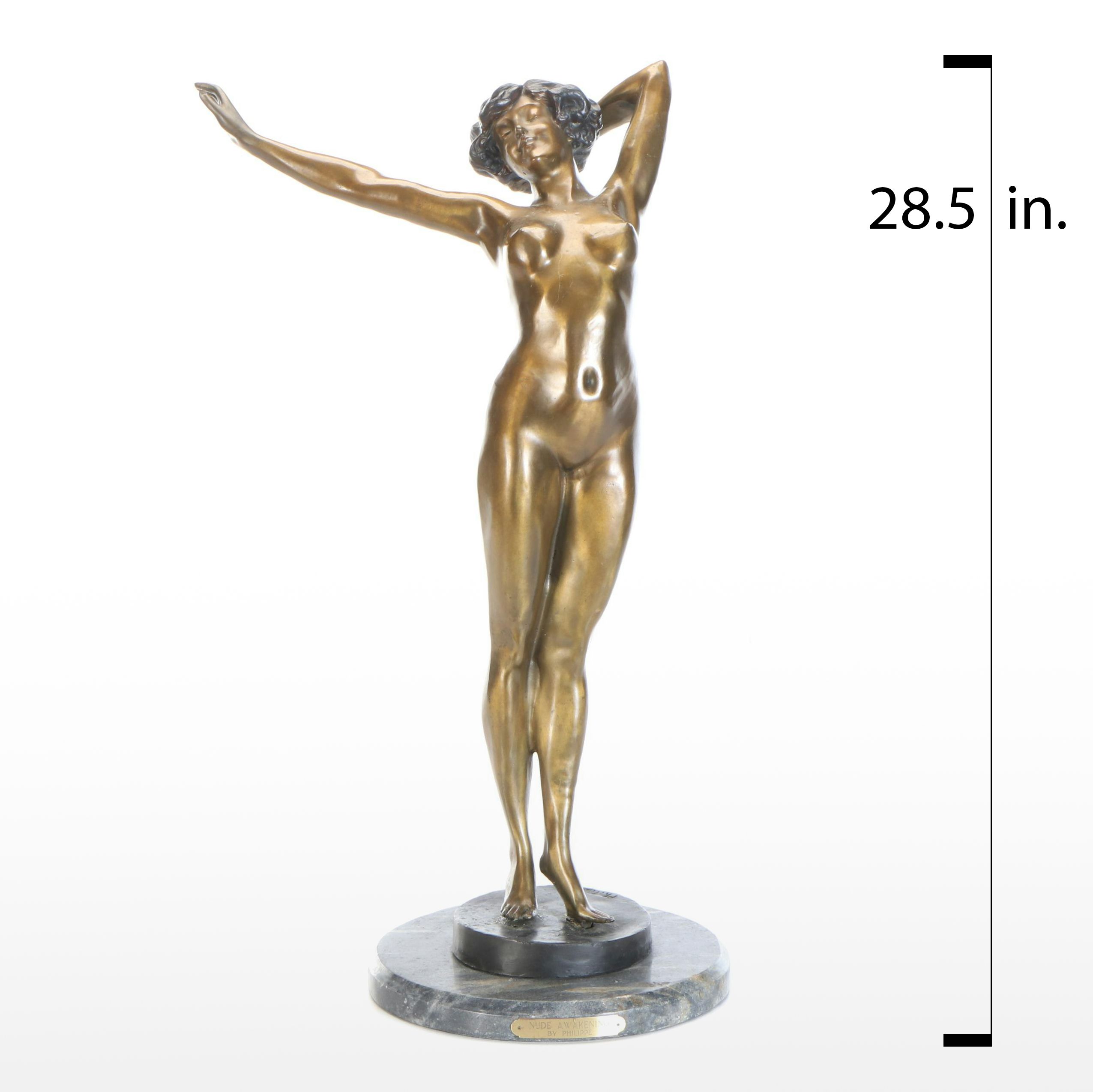 After Paul Philippe "Nude Awakening" Bronze Statue on Marble Base