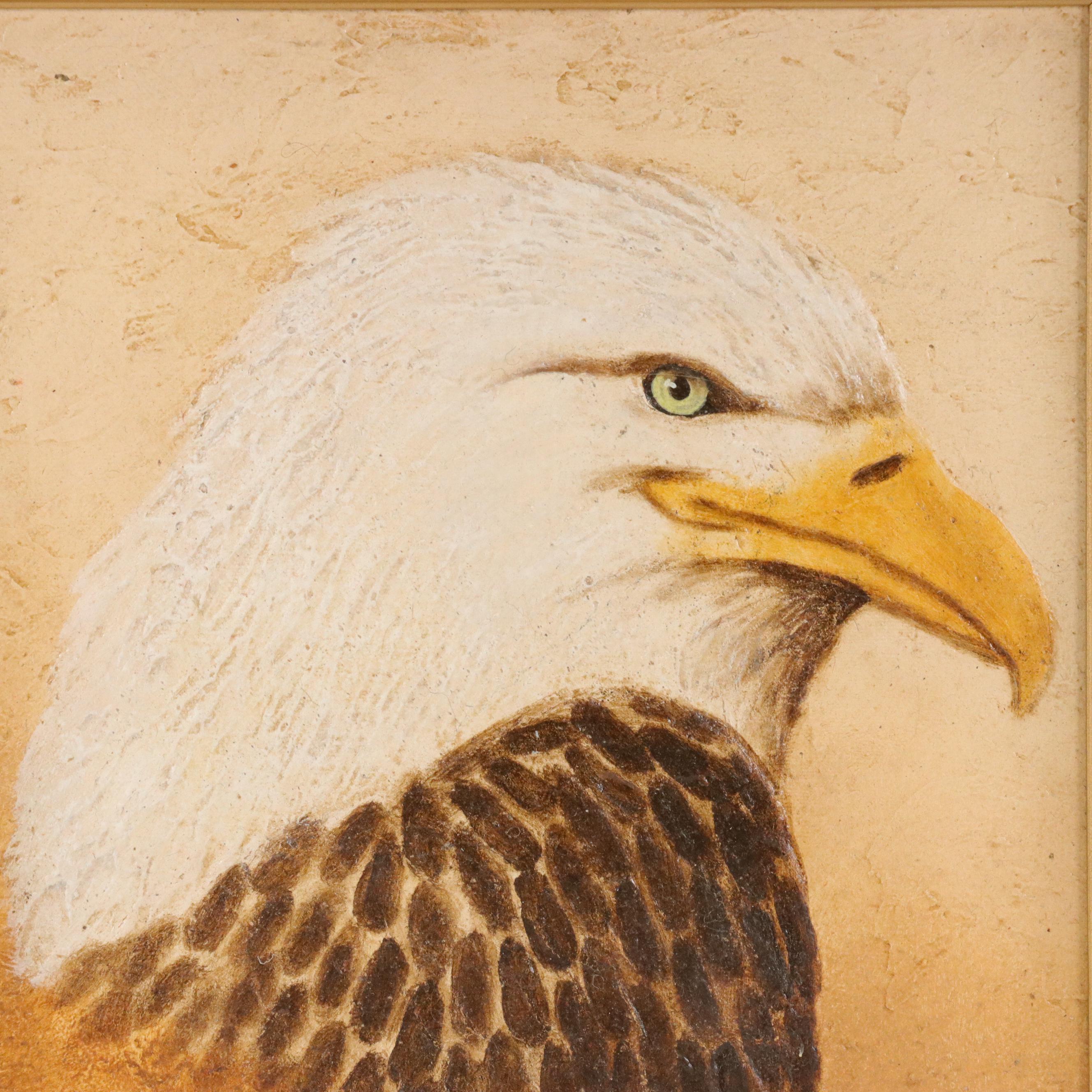 Textured Oil Painting of Bald Eagle, Late 20th Century