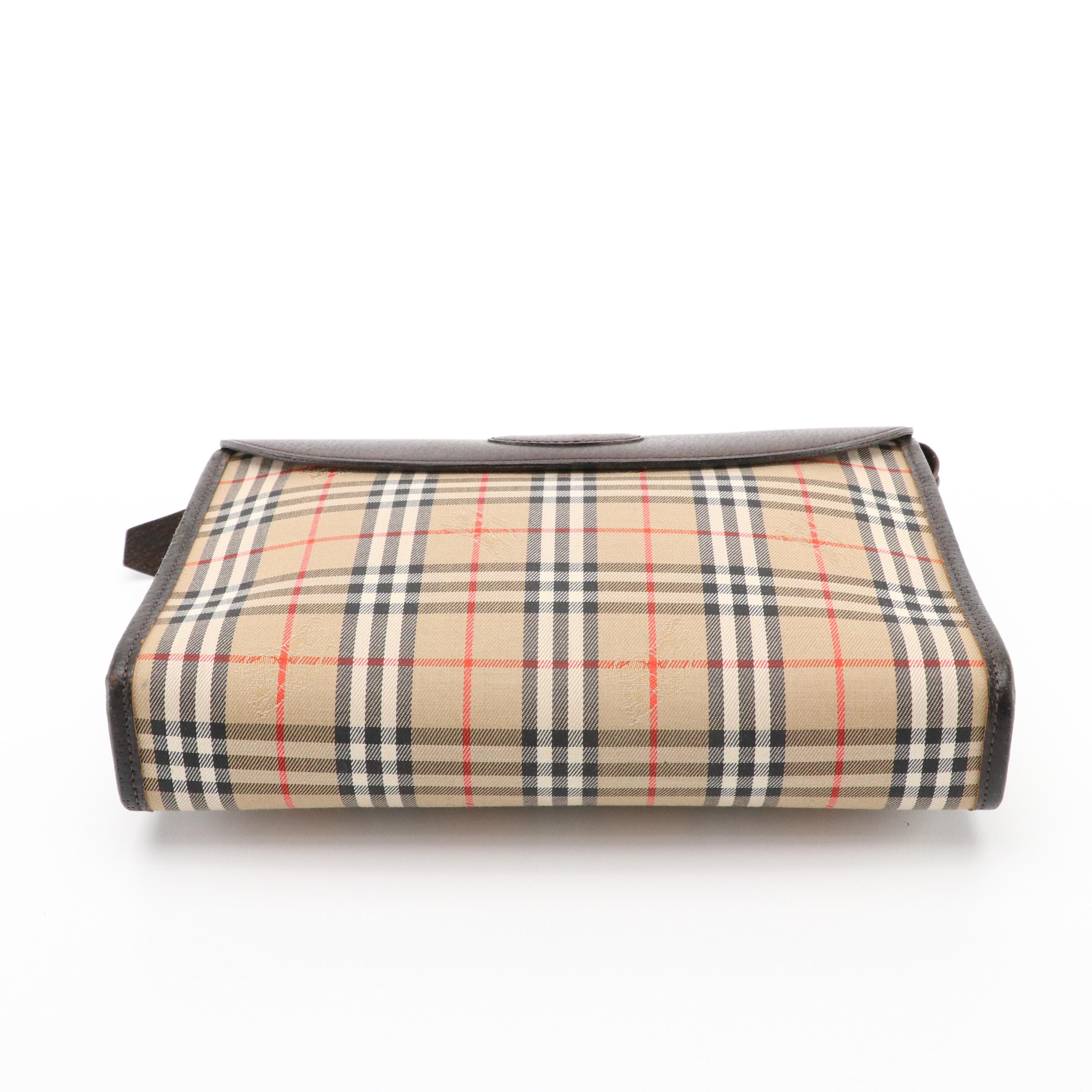 Burberrys Vintage Haymarket Check Canvas and Leather Flap Clutch