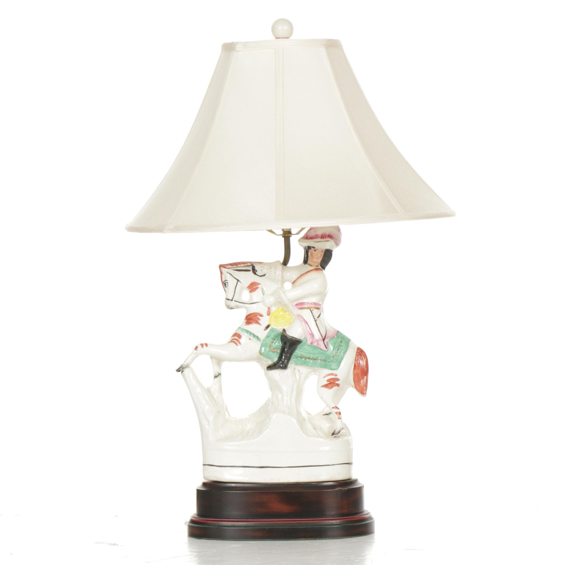 Staffordshire Flatback Figure, 19th Century and Adapted as Lamp with Silk Shade