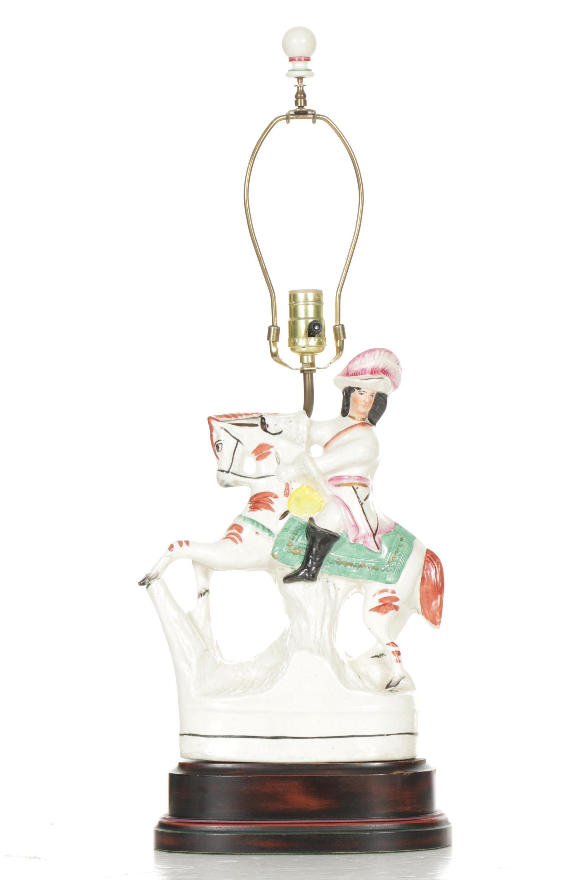 Staffordshire Flatback Figure, 19th Century and Adapted as Lamp with Silk Shade